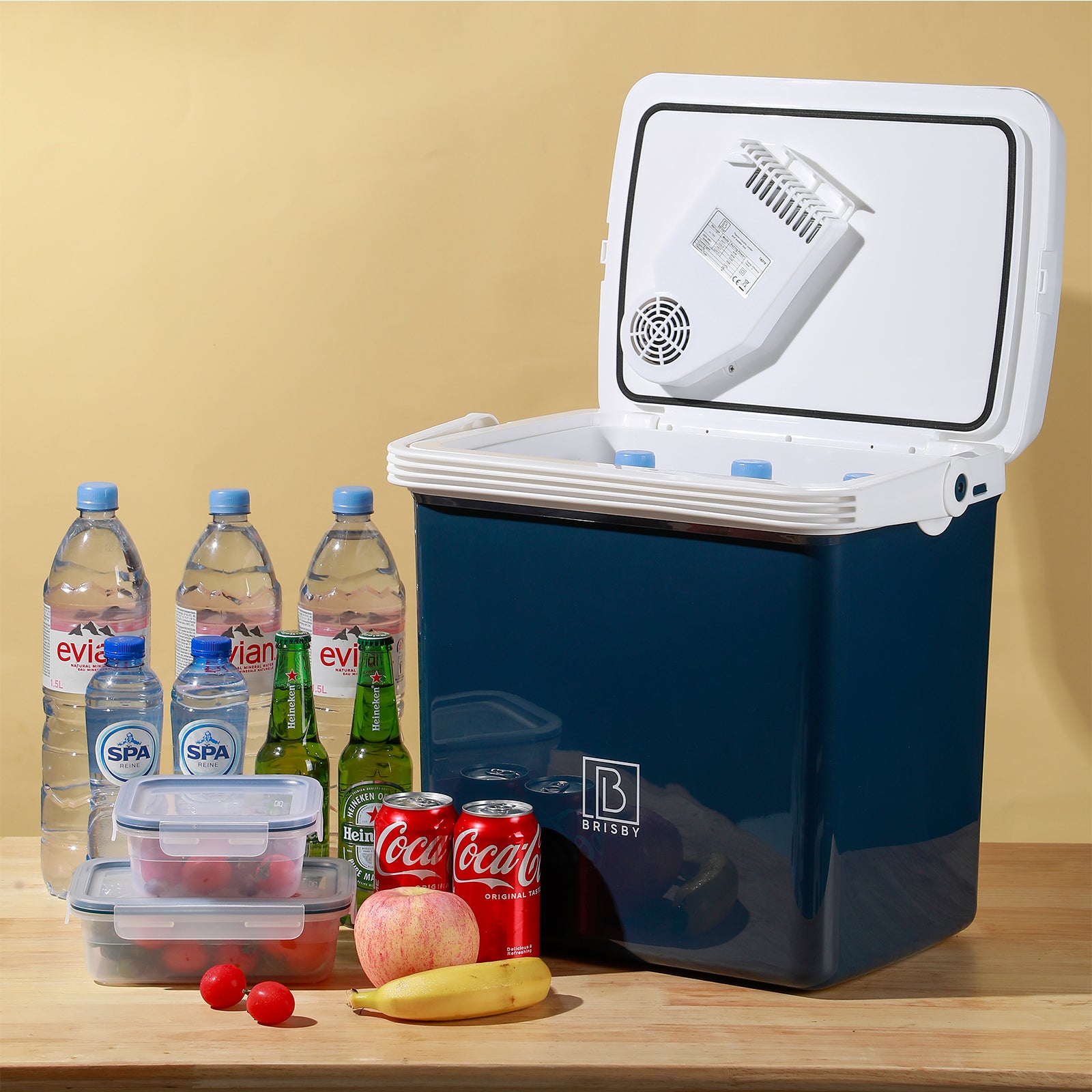 Electric cool box 25L blue - AC/DC 12V, 220/230V - incl. divider - lockable lid