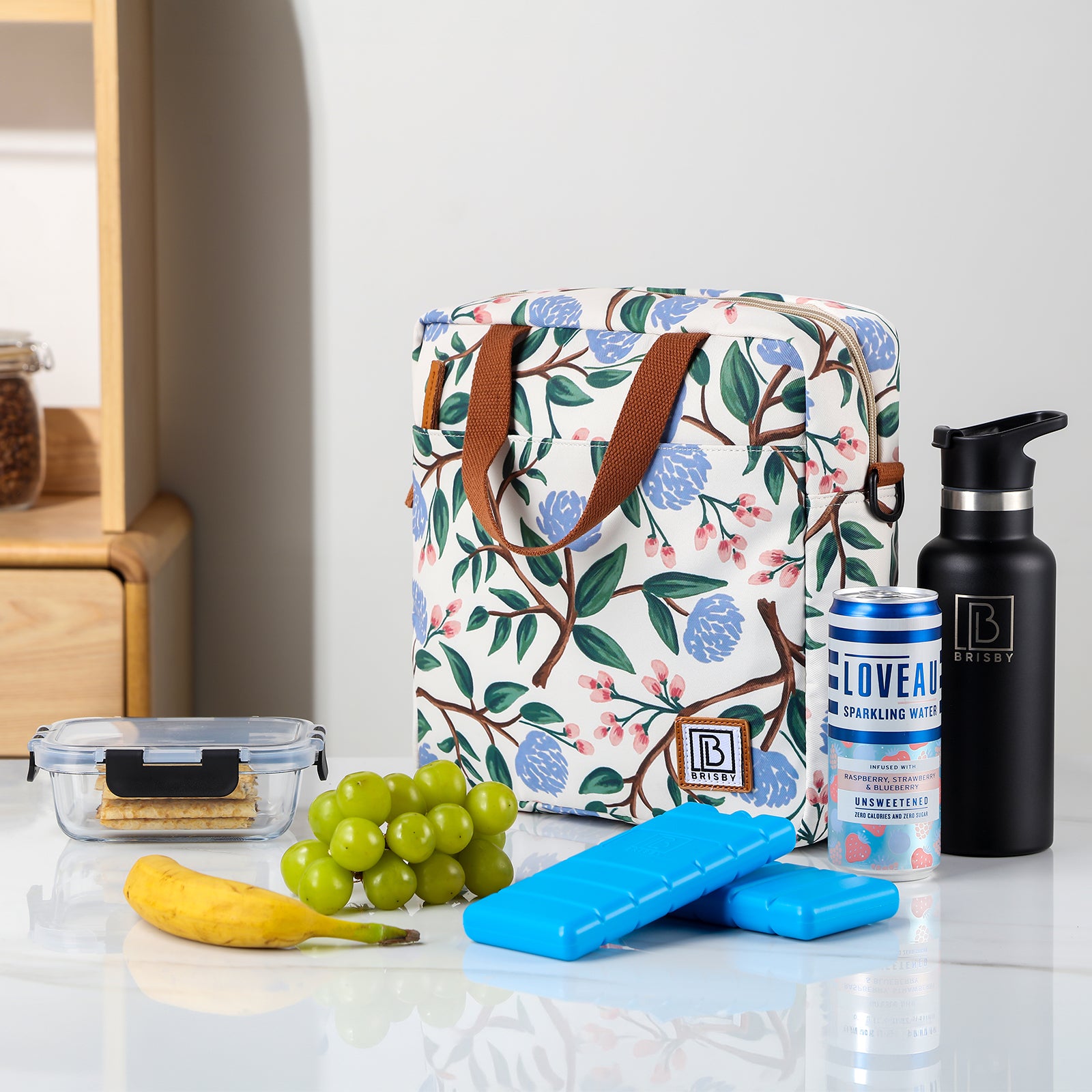Brisby Koeltas Lunchtas 7L - Inclusief 2 Koelelementen & Schouderband - White Flower