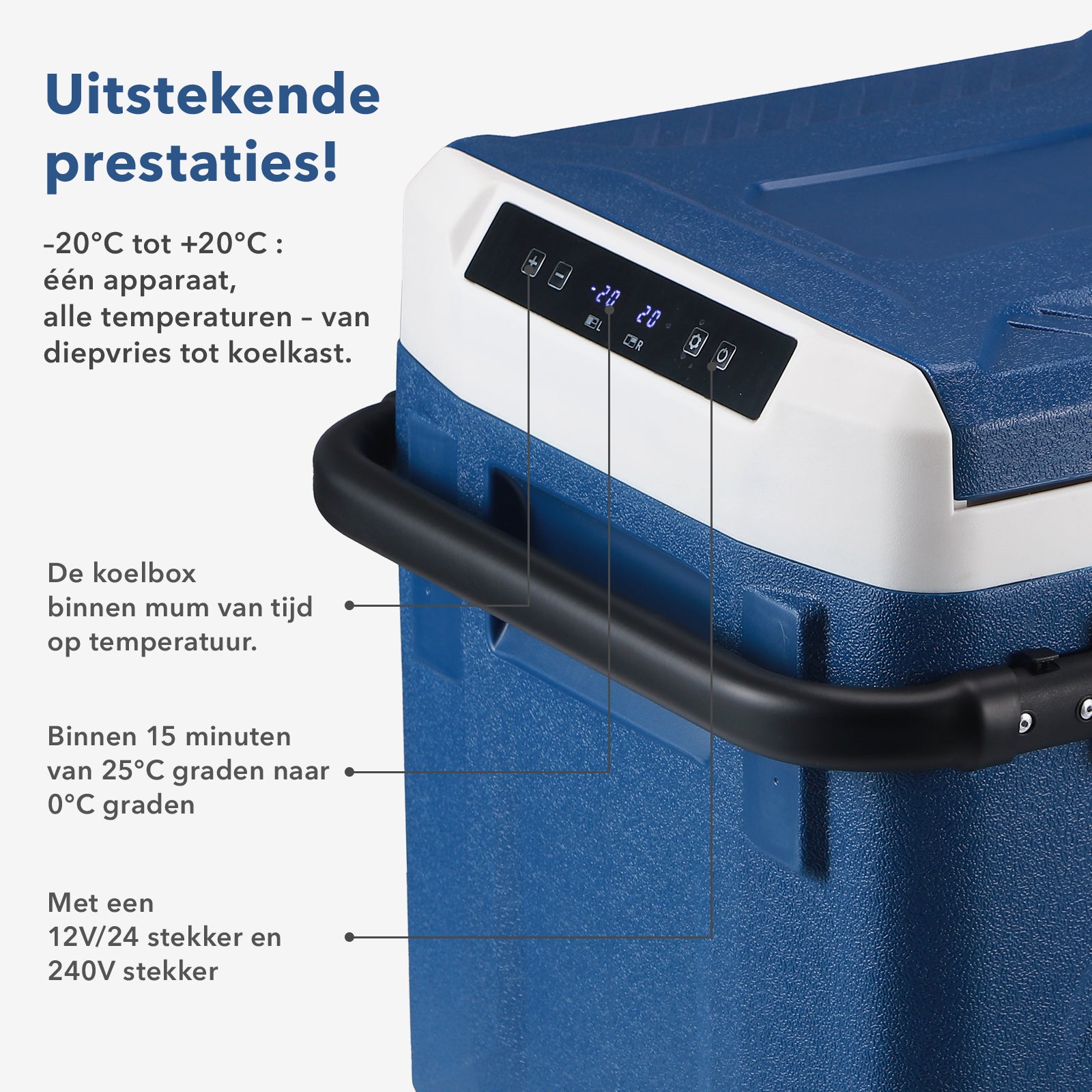 Compressor koelbox 58,1L en 8L koelbox blauw SET - Dual zone - koelen en vriezen - 12V en 230V - verrijdbaar - incl. 2x 1,2L thermosbekers