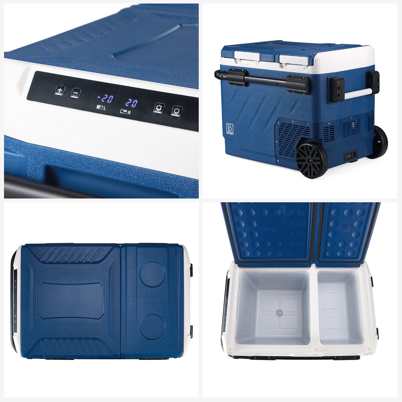 Compressor koelbox 49,1L - Dual zone - koelen en vriezen - 12V en 230V - verrijdbaar - incl. 2x 1,2L thermosbekers
