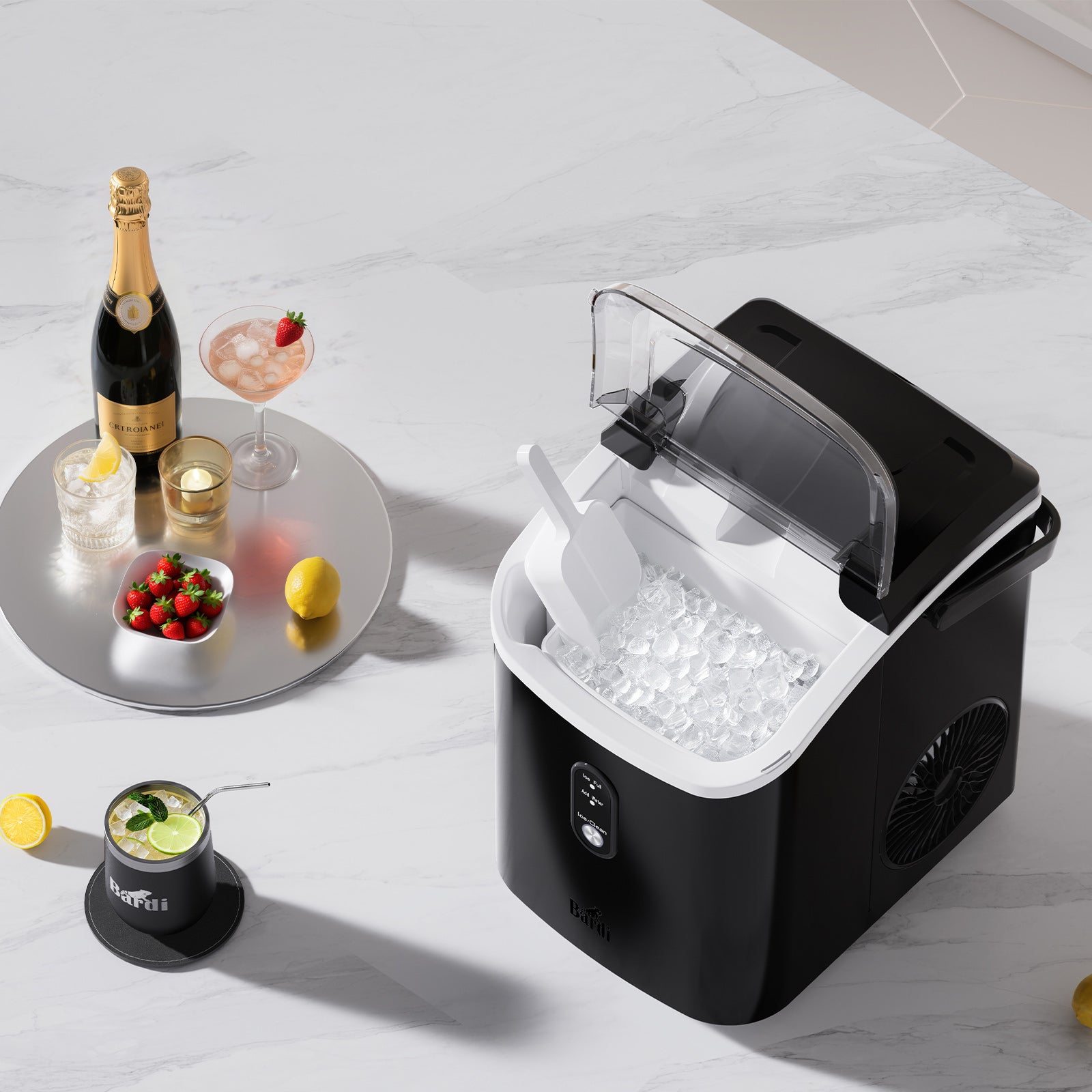 Bardi Nugget IJsblokjesmachine Rond 1,1L zwart - 15 kg/24 uur - incl. thermosbeker