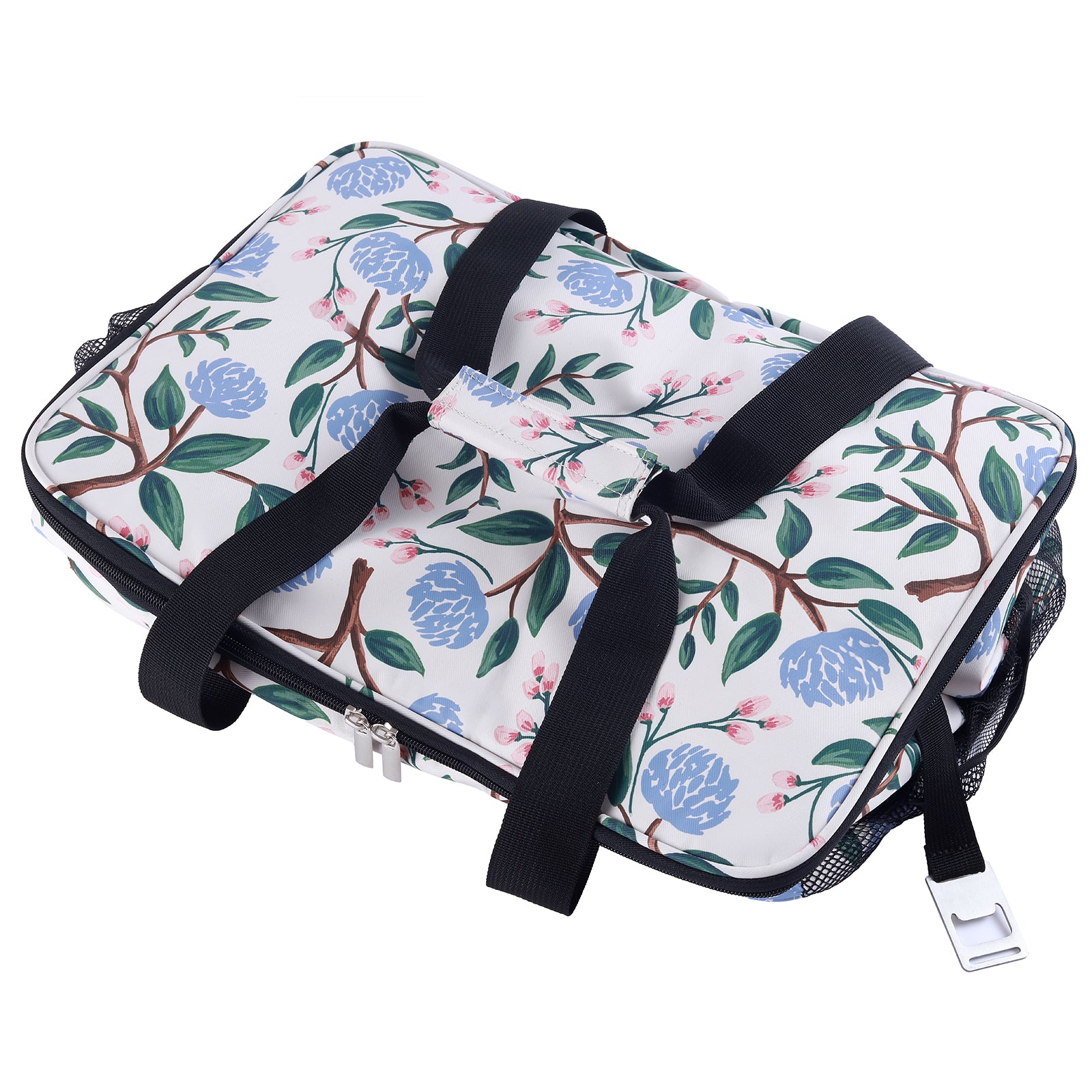 Cooler bag 40L white flower - lunch bag - foldable - 4-layer insulated - incl. 6 free cooling elements and carrying strap