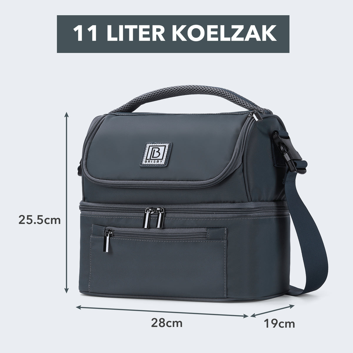 Brisby Koeltas Lunchtas 11 Liter – 4-Laags Geïsoleerd – Inclusief 2 Koelelementen – 2 Compartimenten – Schouderband – Tot 10 Uur Koel - Urban Blue