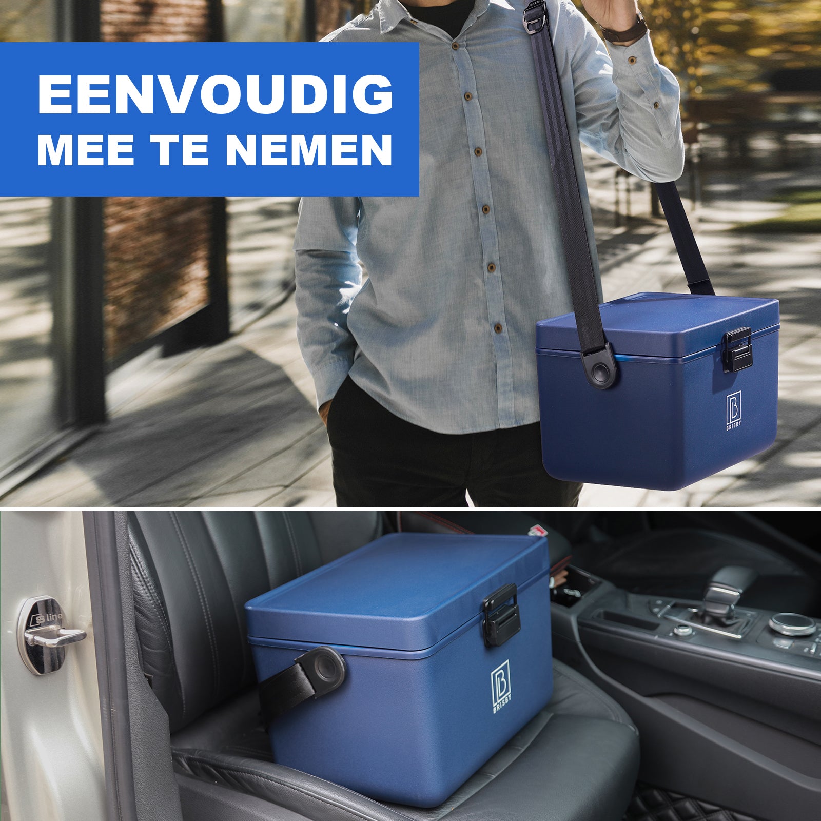 Koelbox 12L met draagband blauw - Dividers - snijplanken - tot maximaal 40 uur isolatie - incl. 2 koelelementen van 200ml