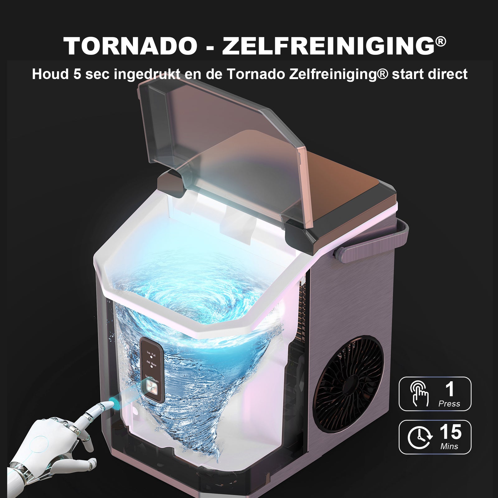 Bardi 1.1L - Nugget IJsblokjesmachine Square - Crushed Ice Maker met IJsschep - 15kg/24 uur - Ijsblokjesmaker - Met Luxe Thermosbeker - RVS met citruspers RVS