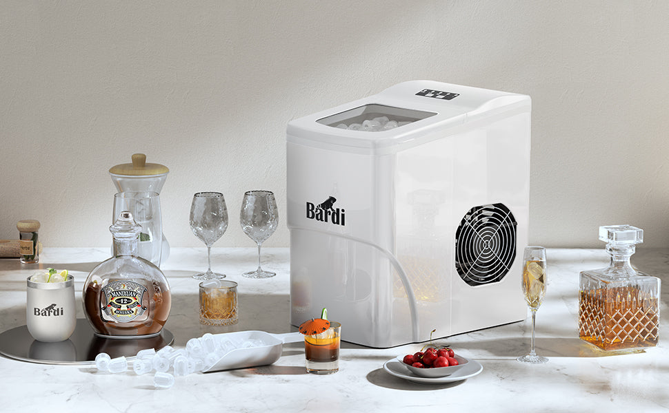Bardi IJsblokjesmachine - 2 Liter - 12KG IJsblokjes in 24 uur - met IJsschep - Inclusief Luxe Thermosbeker en Ijsschep - Wit