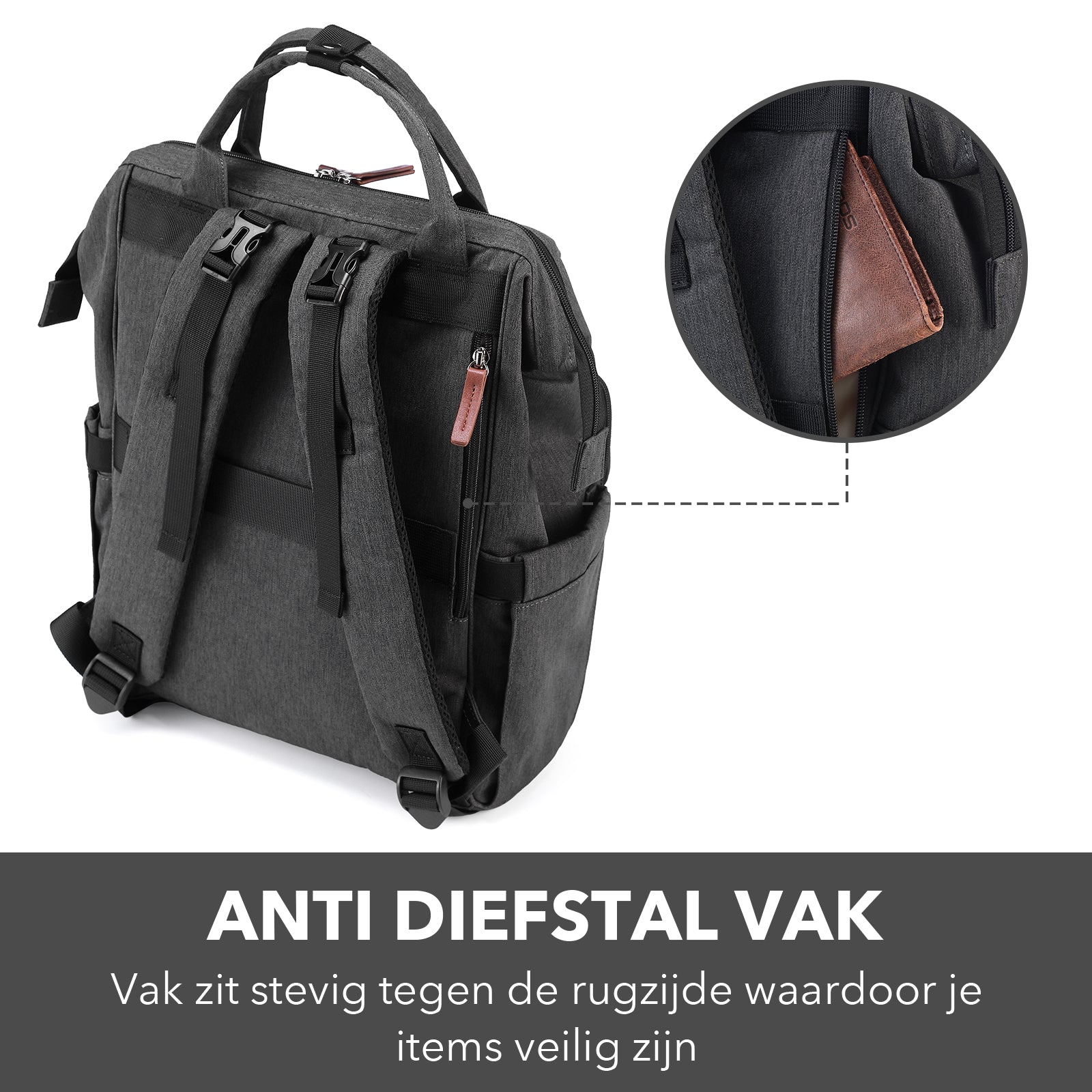 Stayopen diaper bag dark gray - nursing bag - stay-open frame - USB charging function - incl. buggy mounting and changing mat