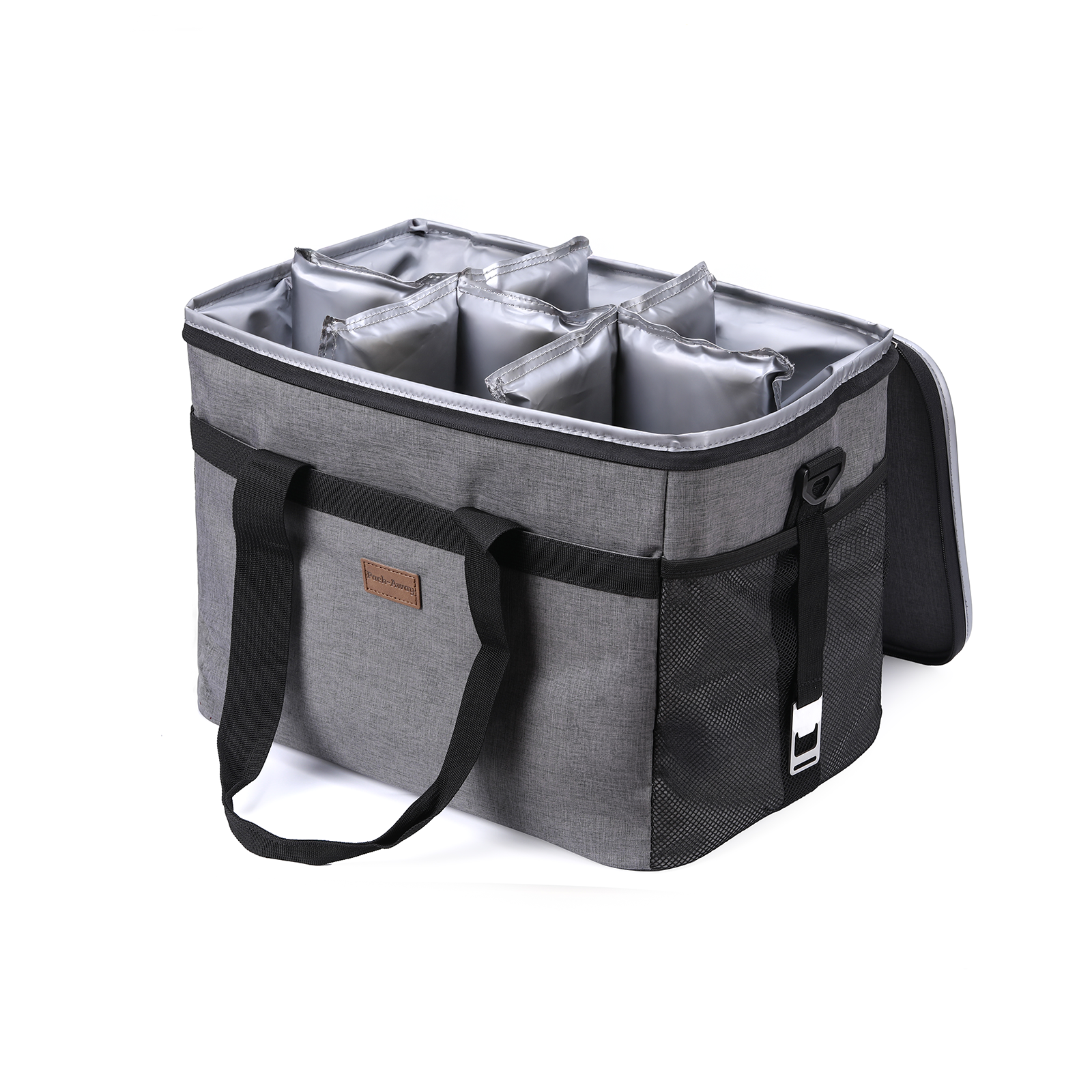 Cooler bag 30L grey - lunch bag - foldable - 4-layer insulated - incl. 4 free cooling elements, divider and carrying strap