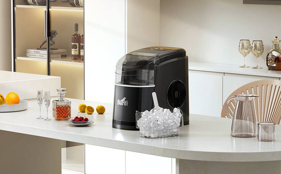 Bardi Deluxe Ice Cube Machine 1.6L black - Self-cleaning function - ice cube maker with ice scoop - Incl. luxury thermos cup and ice scoop