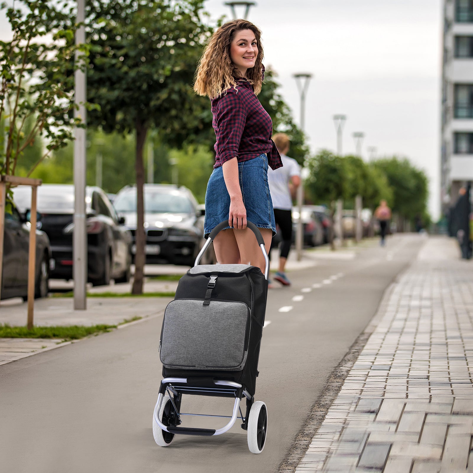 Shopping trolley 45L black and grey - shopping trolley suspension - foldable - telescopic handle