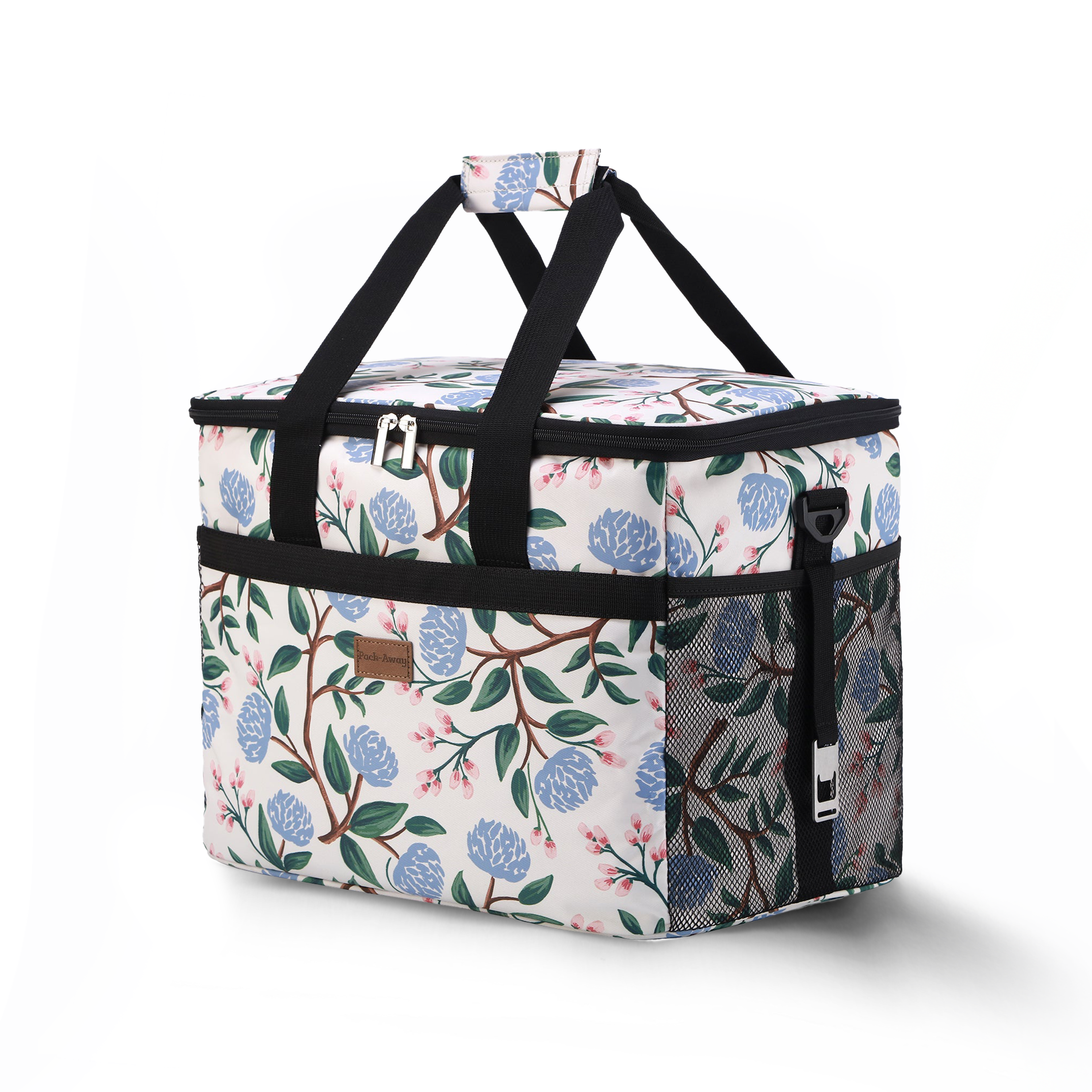 Cooler bag 30L white flower - lunch bag - foldable - 4-layer insulated - incl. 4 free cooling elements and carrying strap