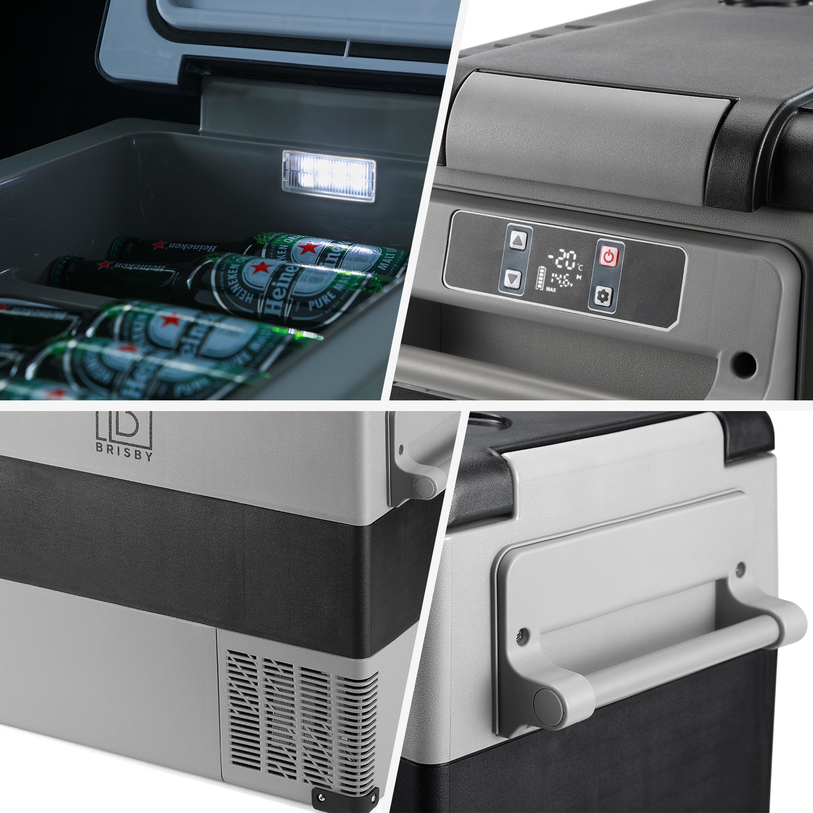 Brisby Compressor koelbox 49,5L grijs + 8L koelbox zwart set - incl. 2x 1,2L thermosbekers