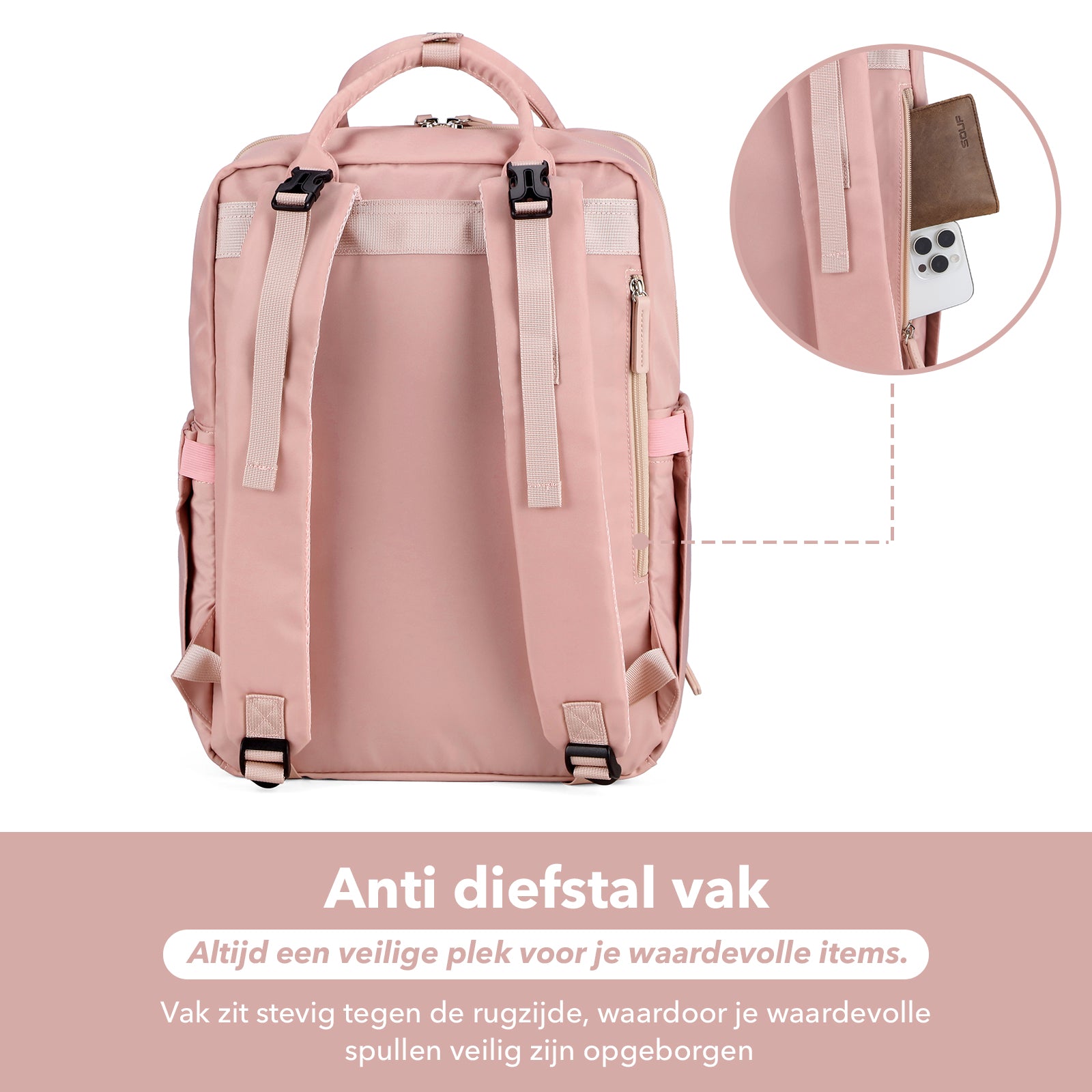Brisby slijtvaste Luiertas – verzorgingstas – met buggymontage - Soft Pink