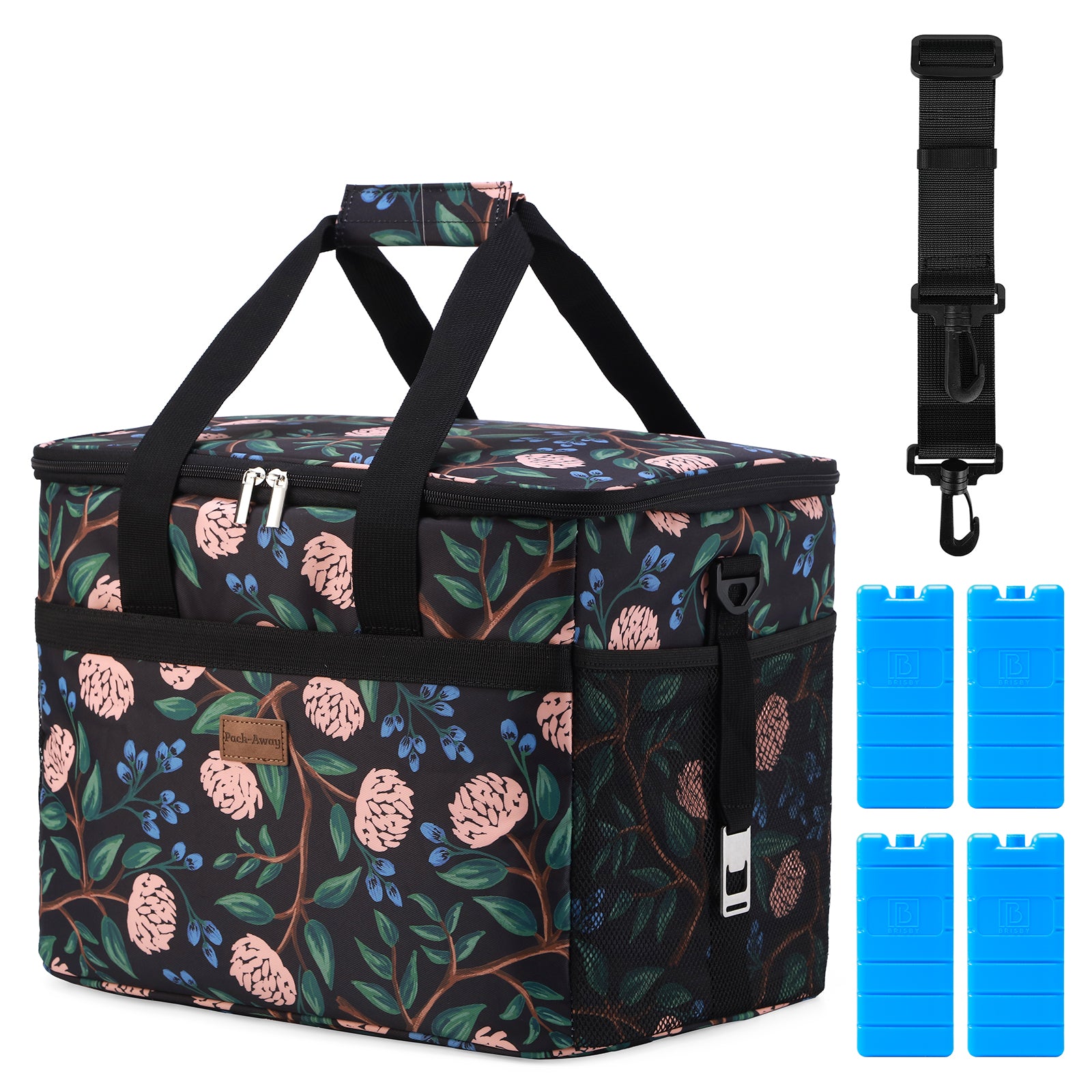 Cooler bag 30L passion flower - lunch bag - foldable - 4-layer insulated - incl. 4 free cooling elements and carrying strap