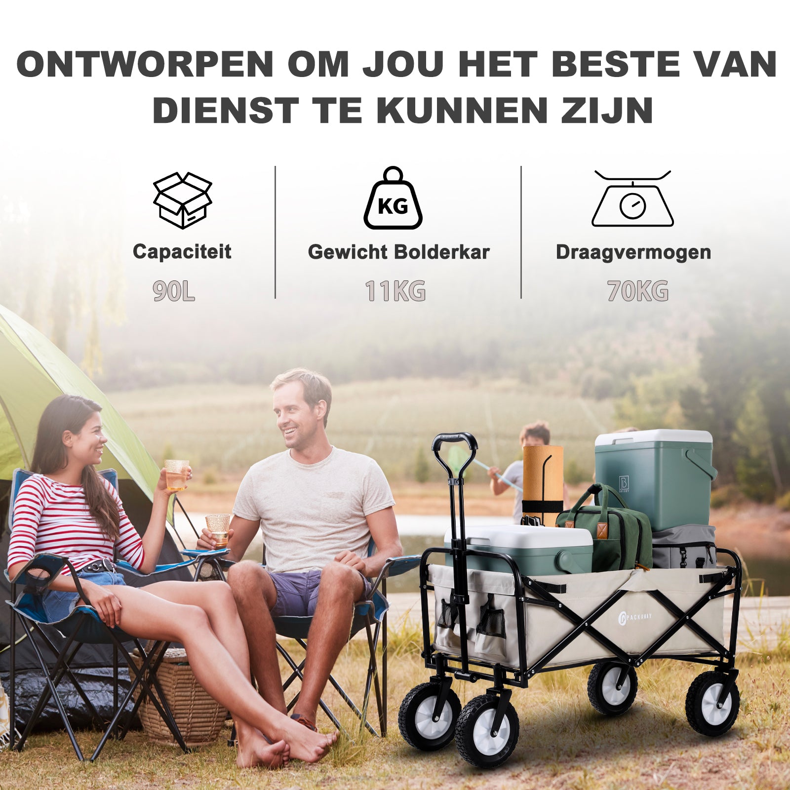 Packaway Bolderkar 70kg taupe - opvouwbaar - wasbaar