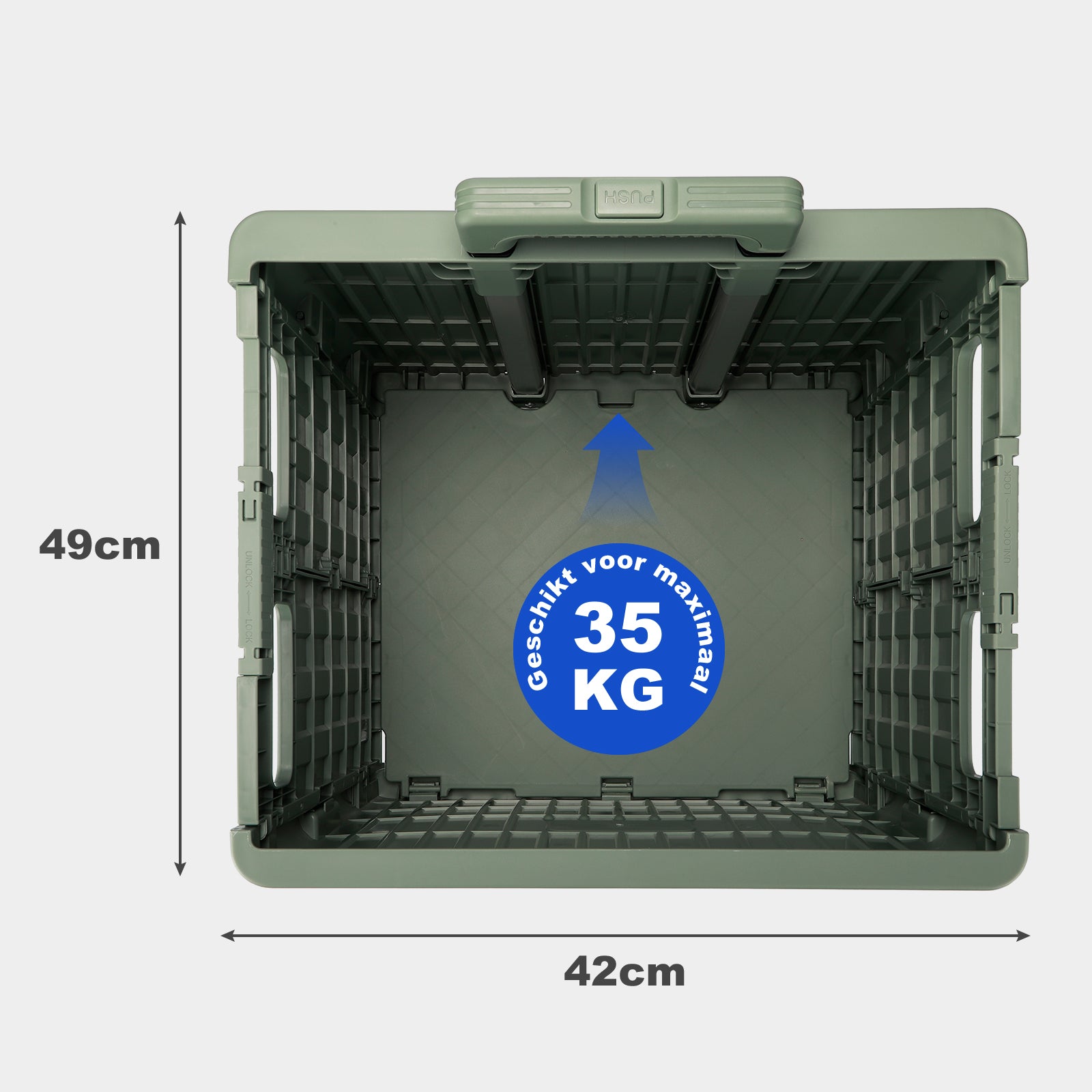 Shopping trolley 50L XL with green pedal wheels - shopping crate - 35 kg load capacity - with lid and telescopic handle