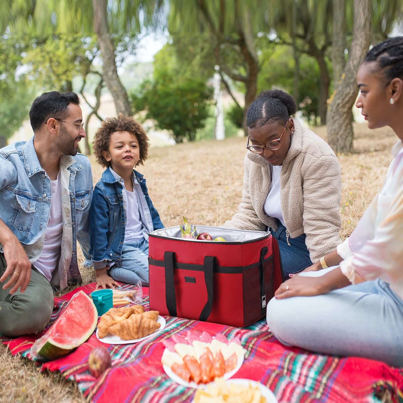 Koeltas 40L rood - Lunchtas - opvouwbaar - 4-laags geïsoleerd - incl. 4 gratis koelelementen en draagband