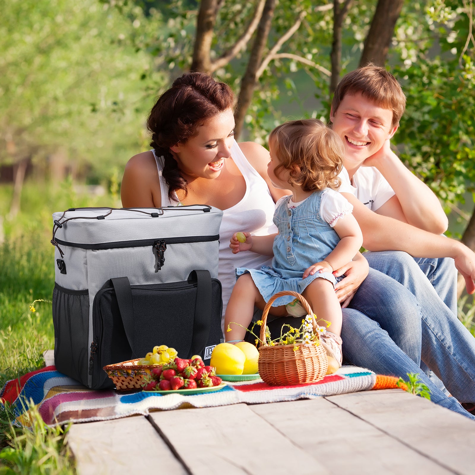 Cooler bag 40L black/grey with orange interior - Lunch bag - 4-layer insulated - 6 free cooling elements - incl. shoulder strap