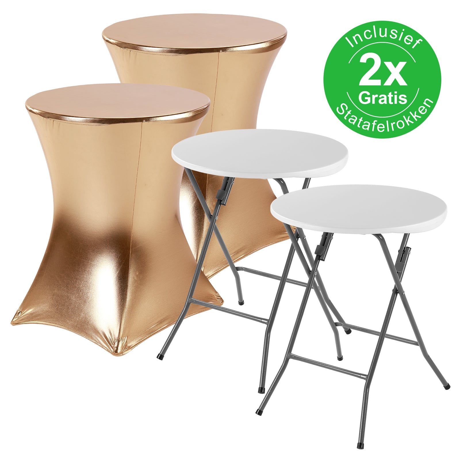 Bardi 2 x Salontafel - Bijzettafel Inklapbaar 60 x 74cm - Wit inclusief Gouden Rokken