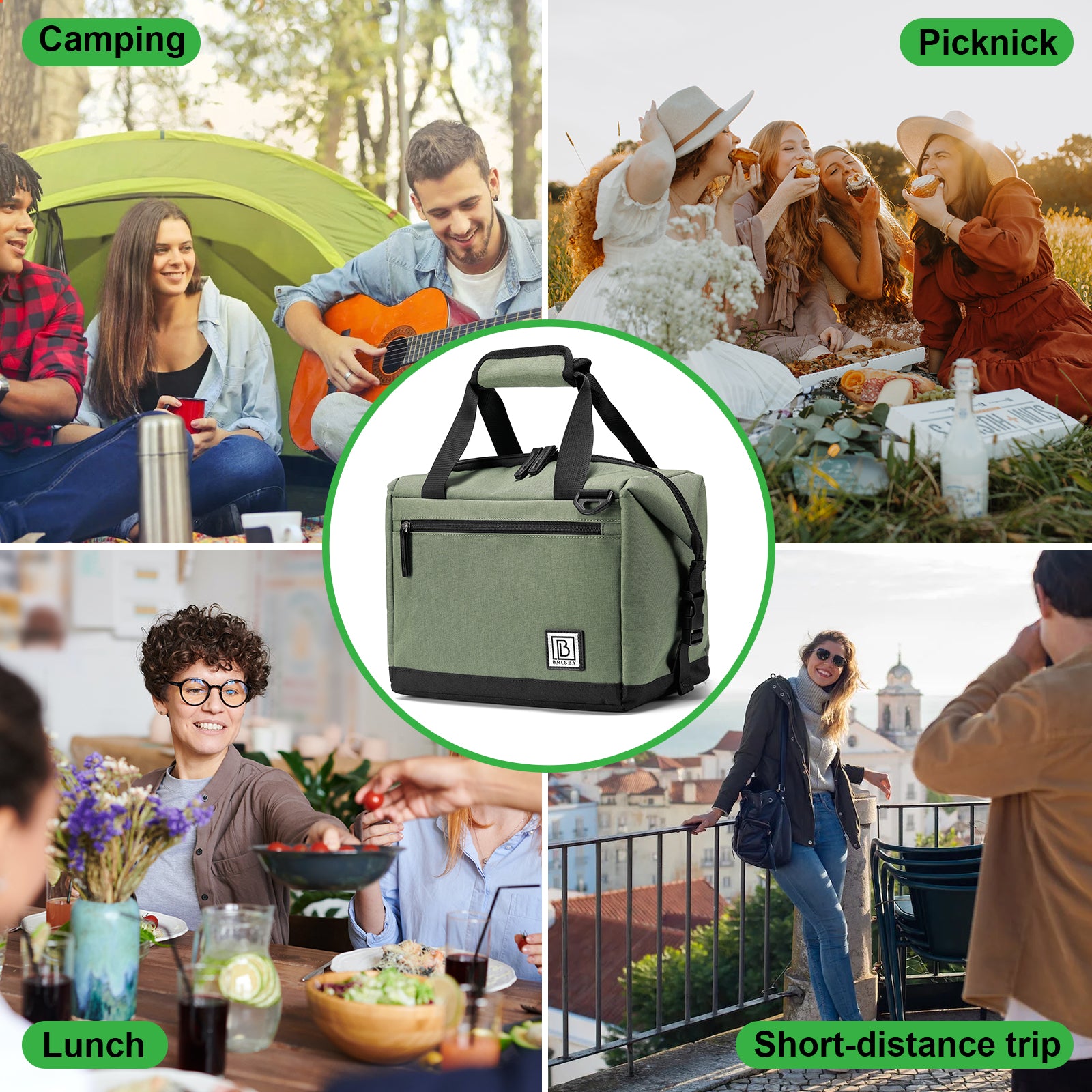 Brisby Koeltas 12L groen - incl. 2 koelelementen, schouderband