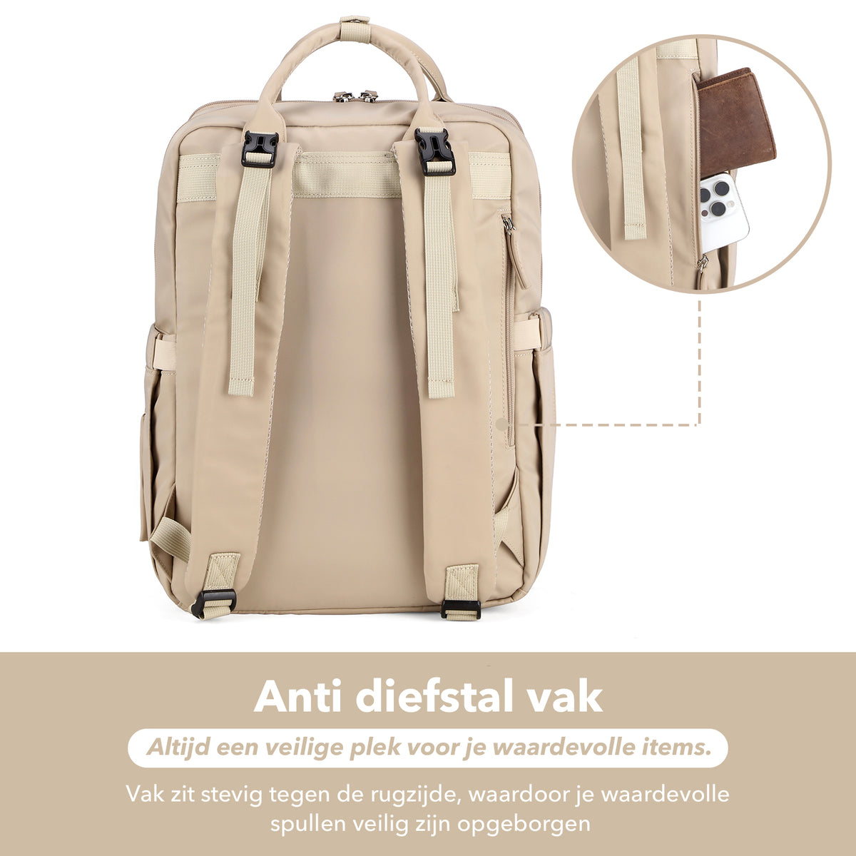 Brisby slijtvaste Luiertas – verzorgingstas – met buggymontage - Natural Champagne