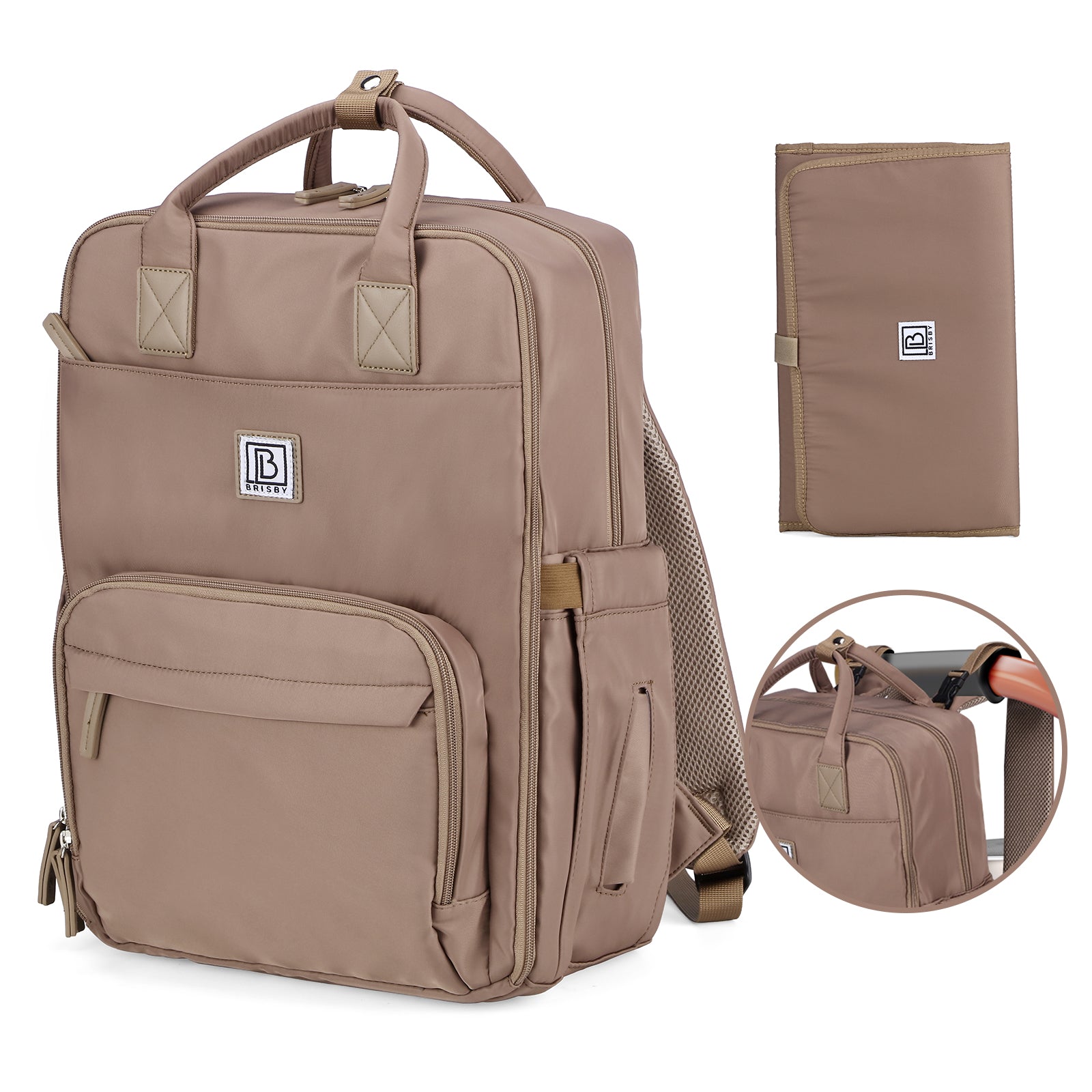 Brisby slijtvaste Luiertas – verzorgingstas – met buggymontage - Rose Gold