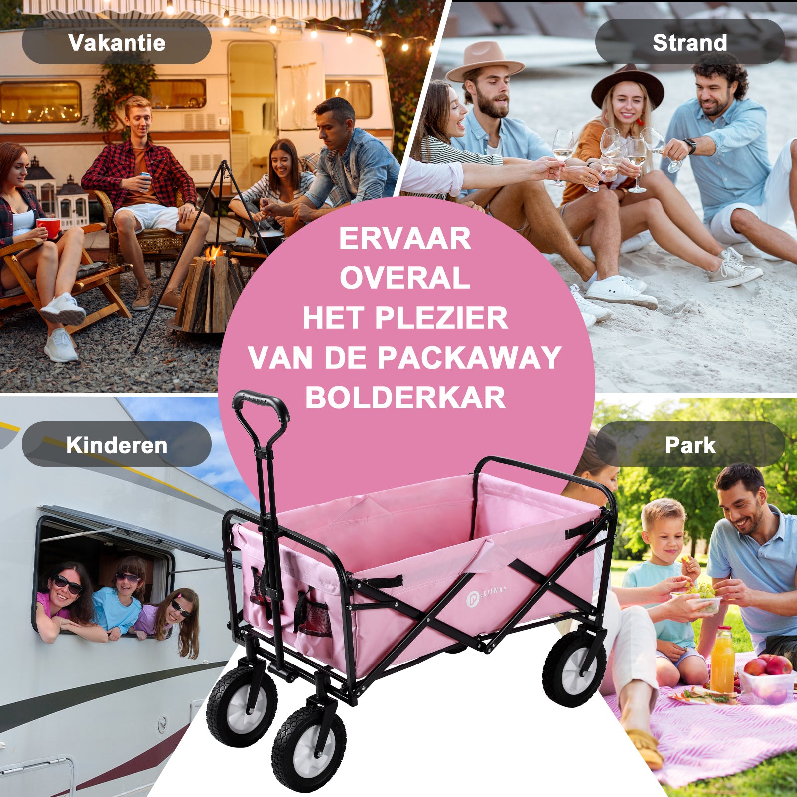 Packaway Bolderkar 70kg roze - opvouwbaar - wasbaar