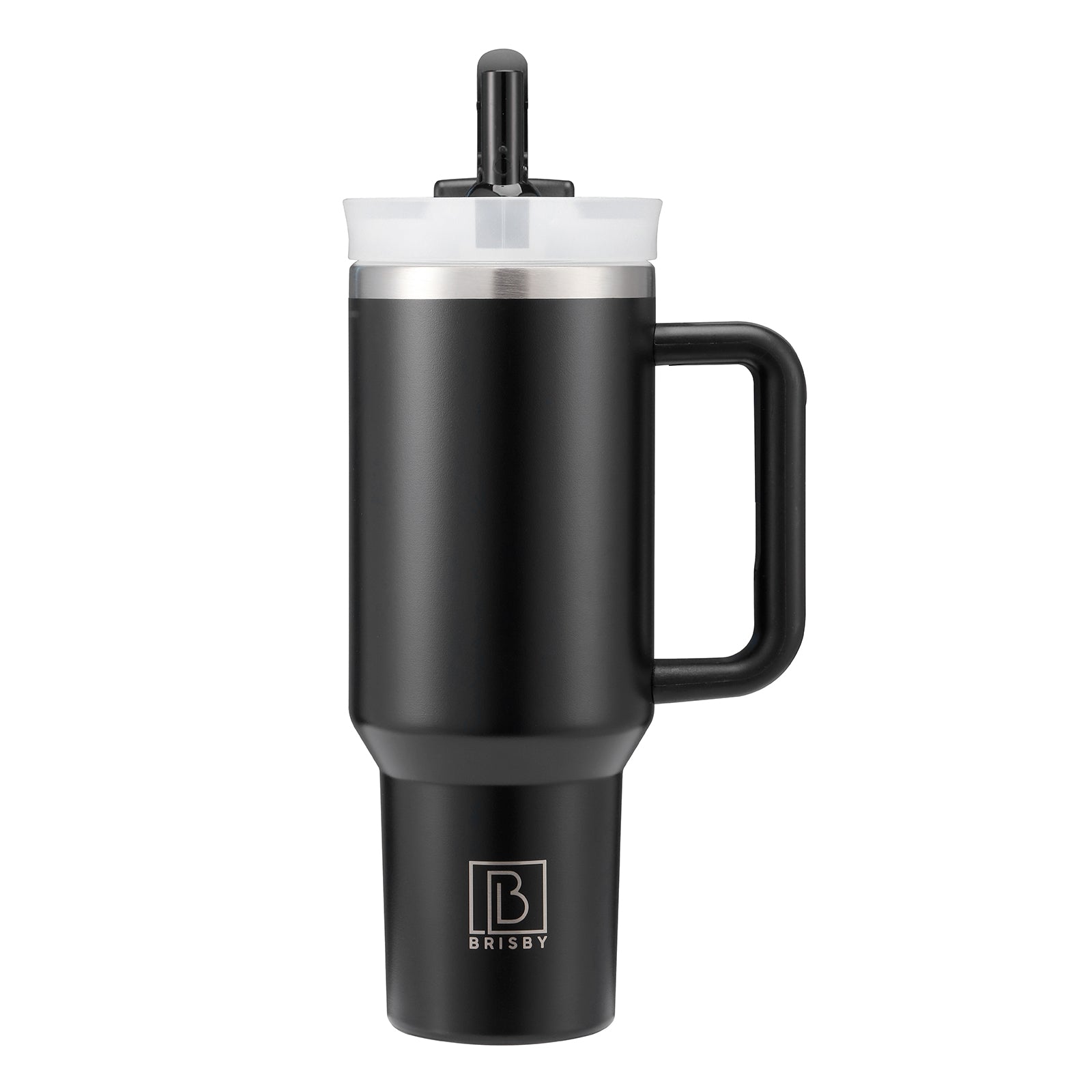 Brisby 1.2L RVS Thermosbeker met Handvat – Grote Tumbler met Flip Straw – Drinkfles voor Koffie, Thee of Water – Thermosfles Auto & Outdoor – Zwart