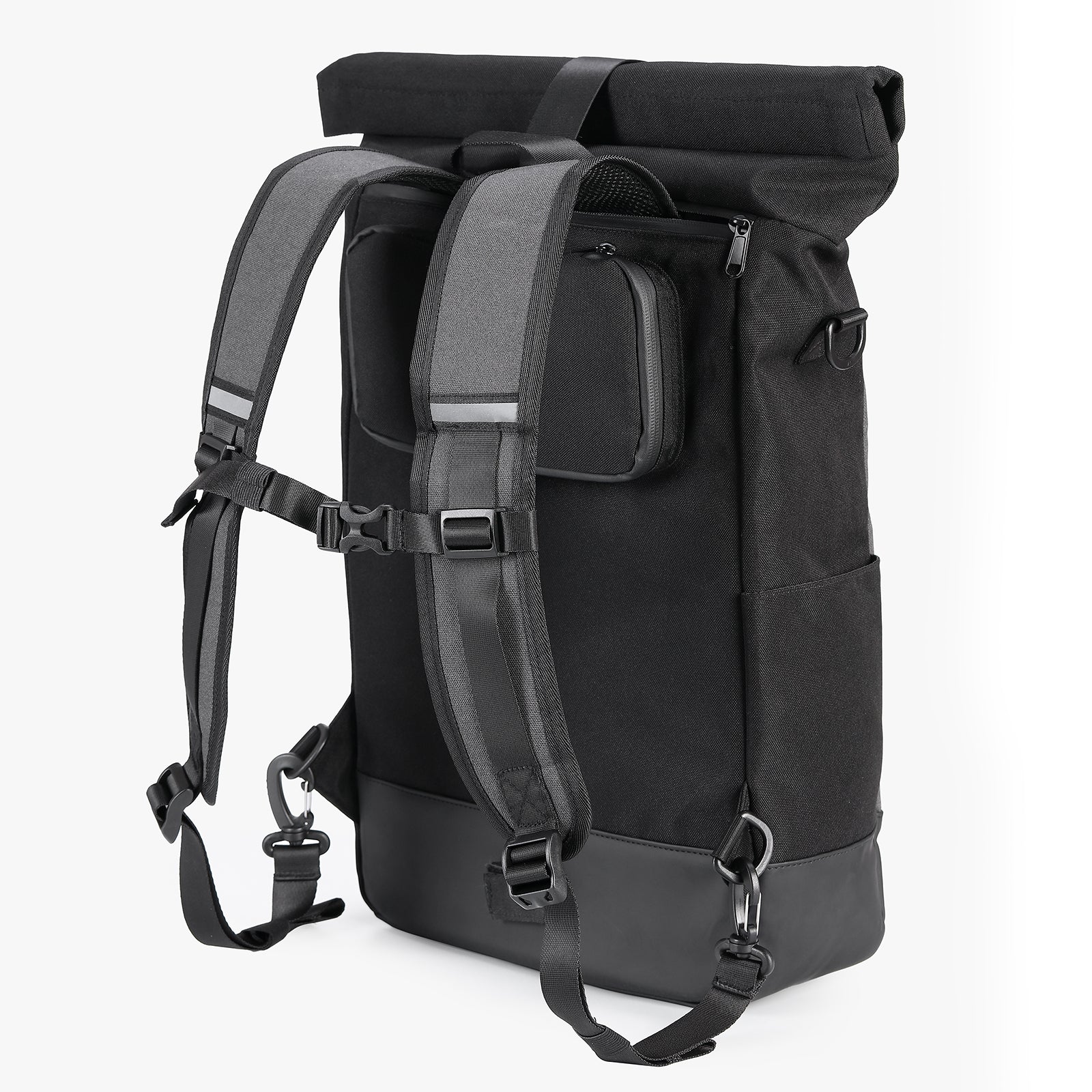 3 in 1 waterproof rolltop bicycle bag set 40-52L black-gray - 100% reflection - high visibility - bicycle bag - backpack - shoulder bag