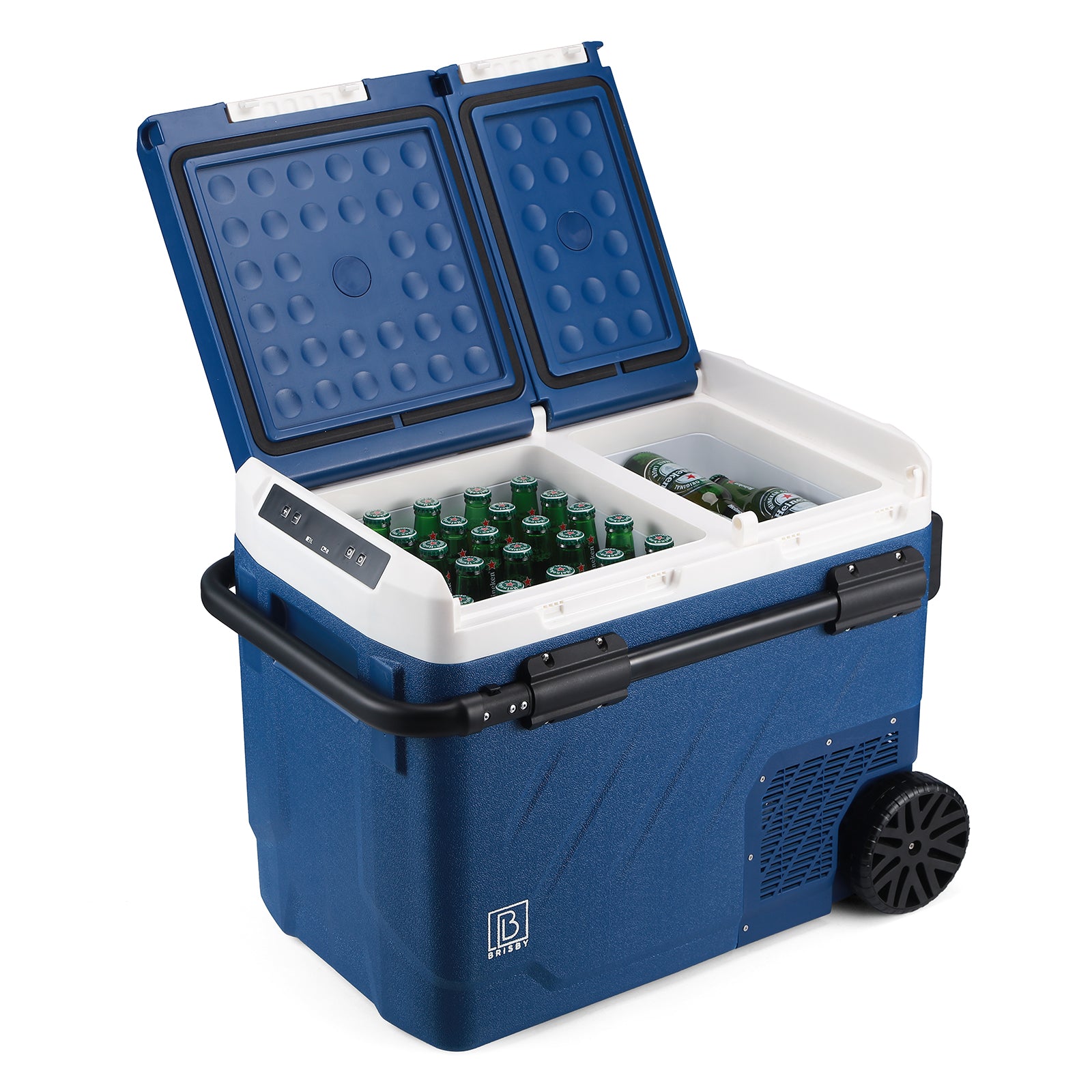 Compressor koelbox 49,1L en 8L koelbox blauw SET - Dual zone - koelen en vriezen - 12V en 230V - verrijdbaar - incl. 2x 1,2L thermosbekers