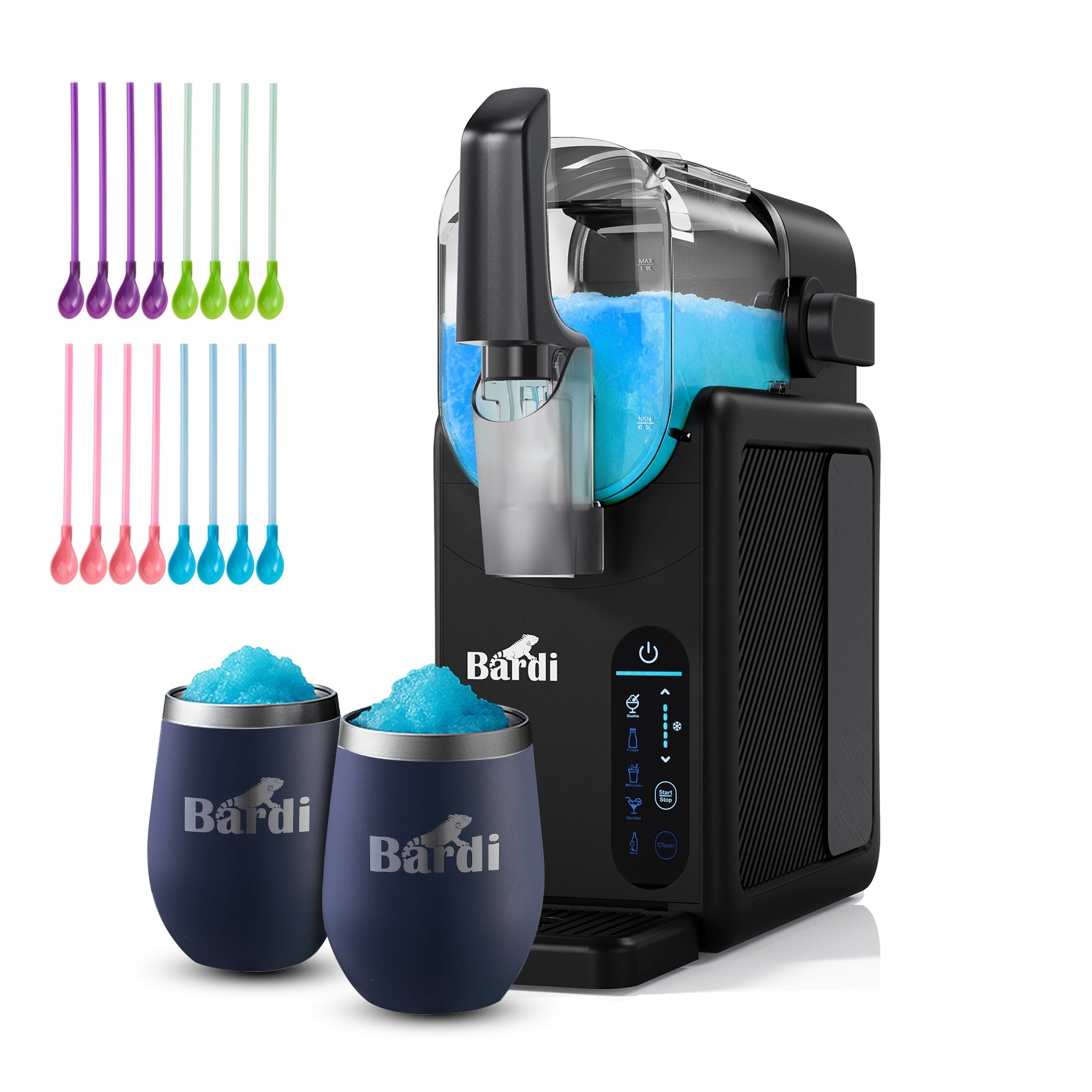 Bardi Slushmachine 2,6L + 2 thermoscups blauw set - ArcticCool compressor - fluisterstil 40 dB