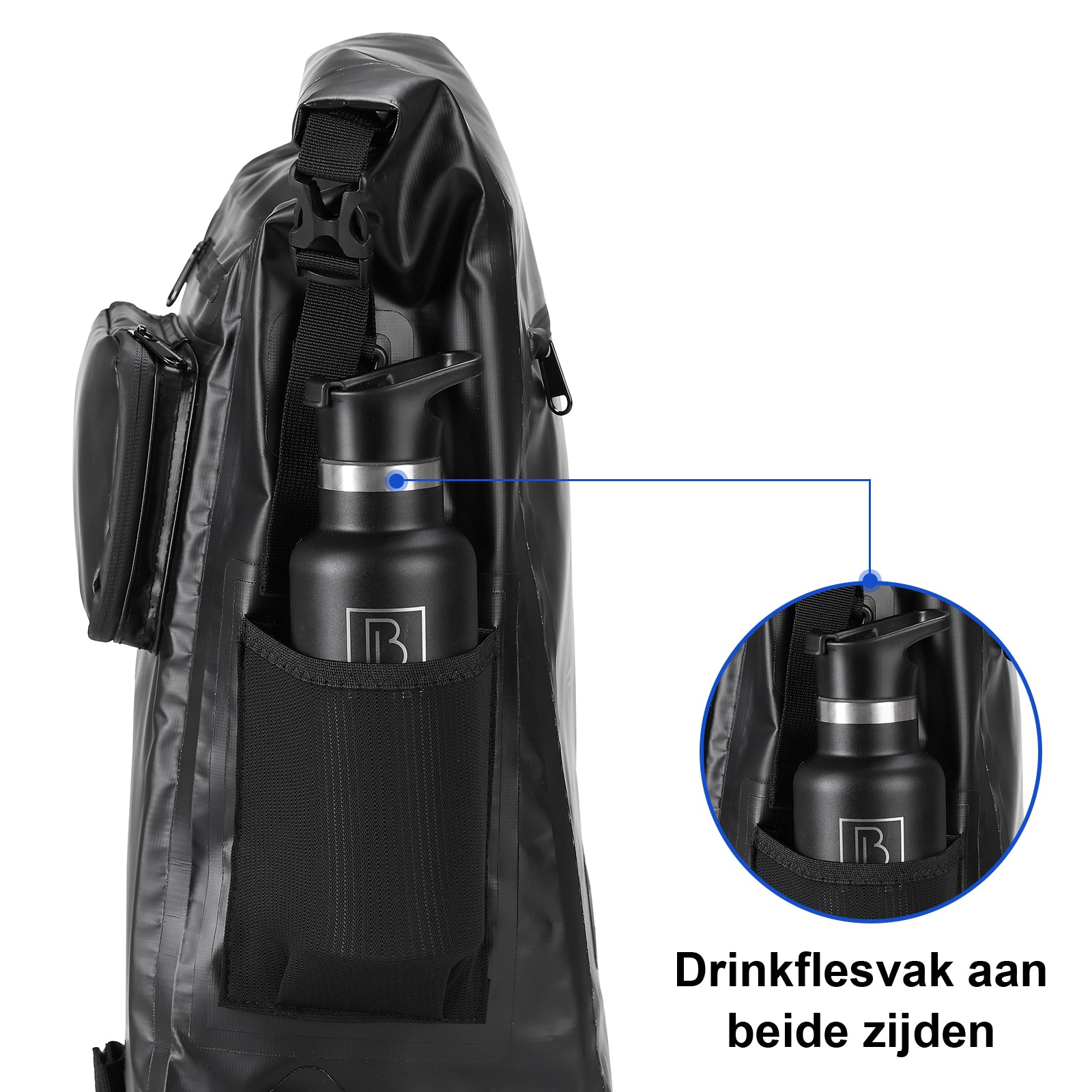 3 in 1 waterproof rolltop bicycle bag set 40-52L black - reflective - high visibility - bicycle bag - backpack - shoulder bag