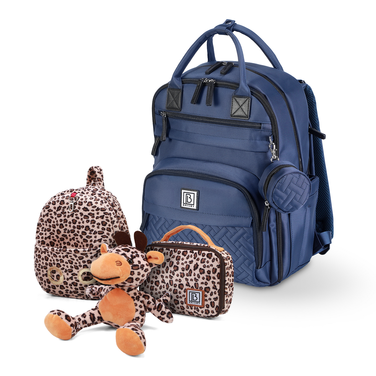 Brisby Premium Luiertas - Blauw - Kinderrugzak - 1.5L kinderlunchtas - Giraffe