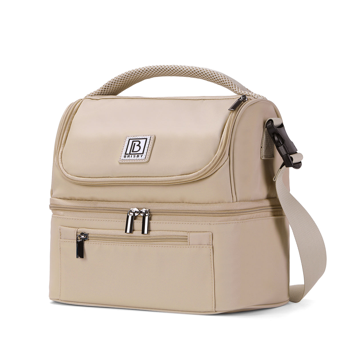 Brisby Koeltas 11 Liter - Lunchtas - Inclusief 2 Koelelementen - Dubbel Compartiment - 4-Laags Geïsoleerd - Waterafstotend - Natural Champagne