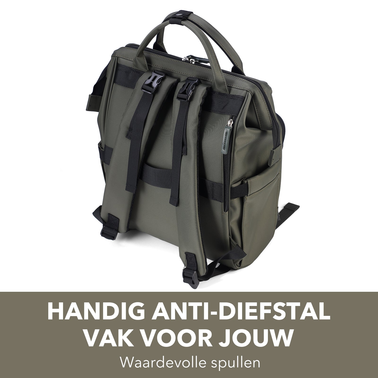 Stayopen changing bag green - nursing bag - stay-open frame - USB charging function - incl. buggy mounting and changing mat