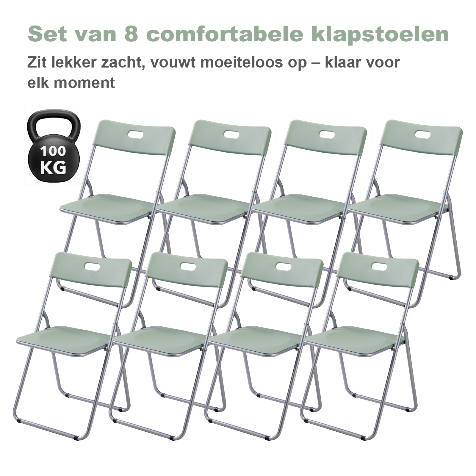 8-delige klapstoelenset stevige kwaliteit groen - weersbestending - 100 kg draagvermogen - 44 x 45 x 79 cm