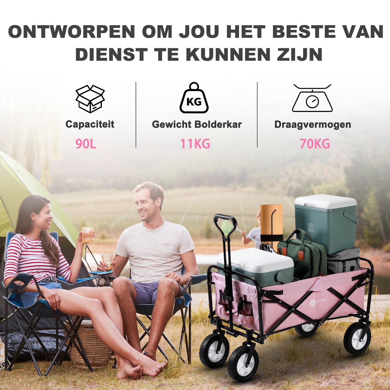Packaway Bolderkar 70kg roze - opvouwbaar - wasbaar