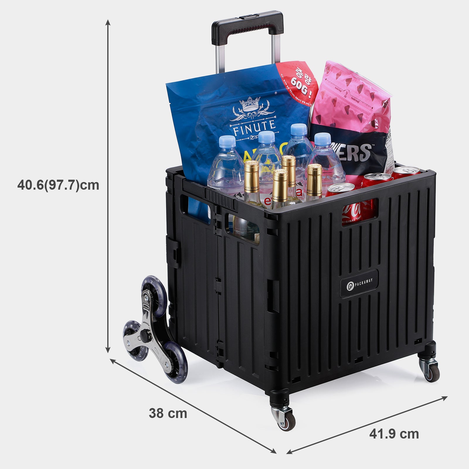 Packaway Boodschappentrolley 50L XL zwart - incl. trapwielen, deksel - 35 kg draagvermogen