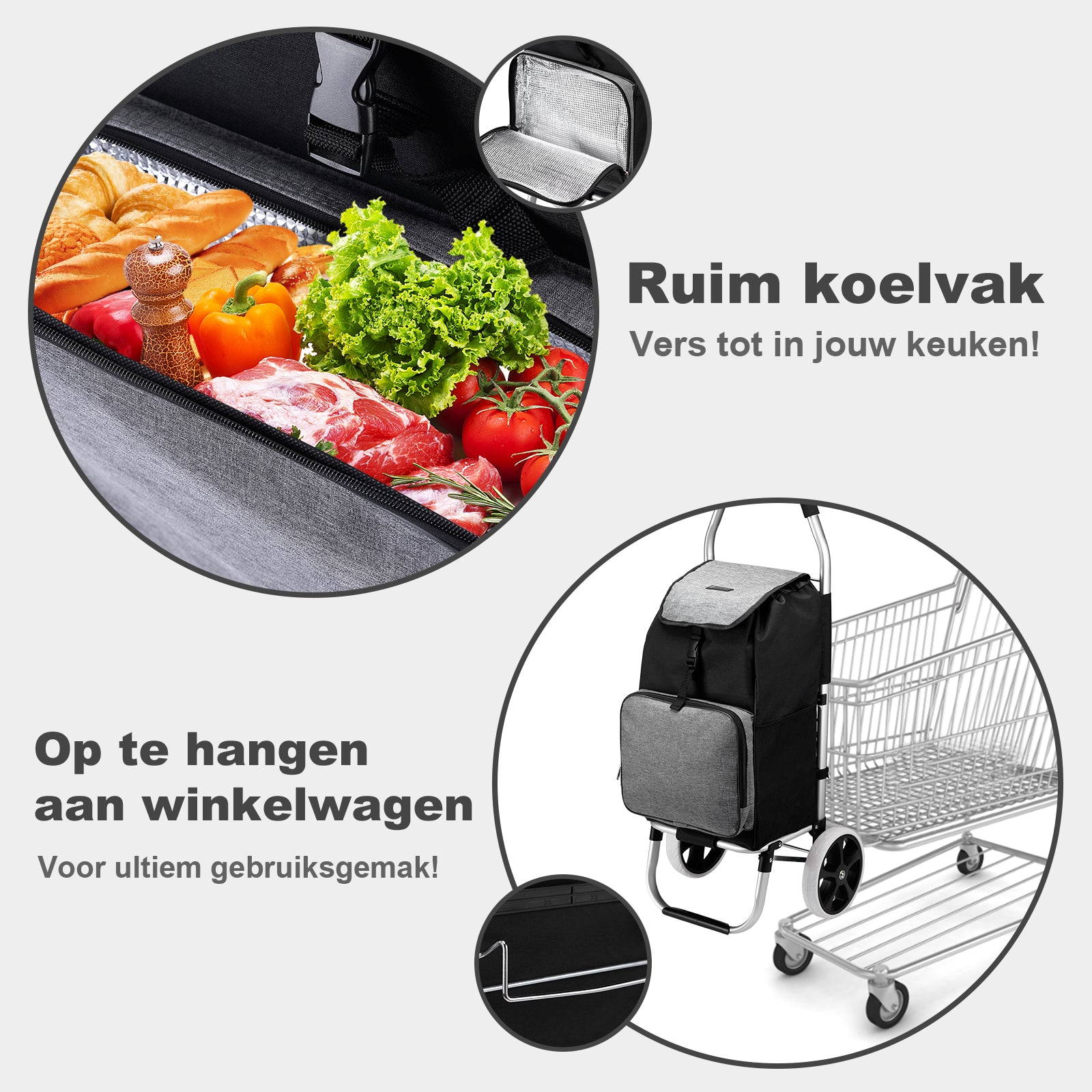 Shopping trolley 45L black and grey - shopping trolley suspension - foldable - telescopic handle