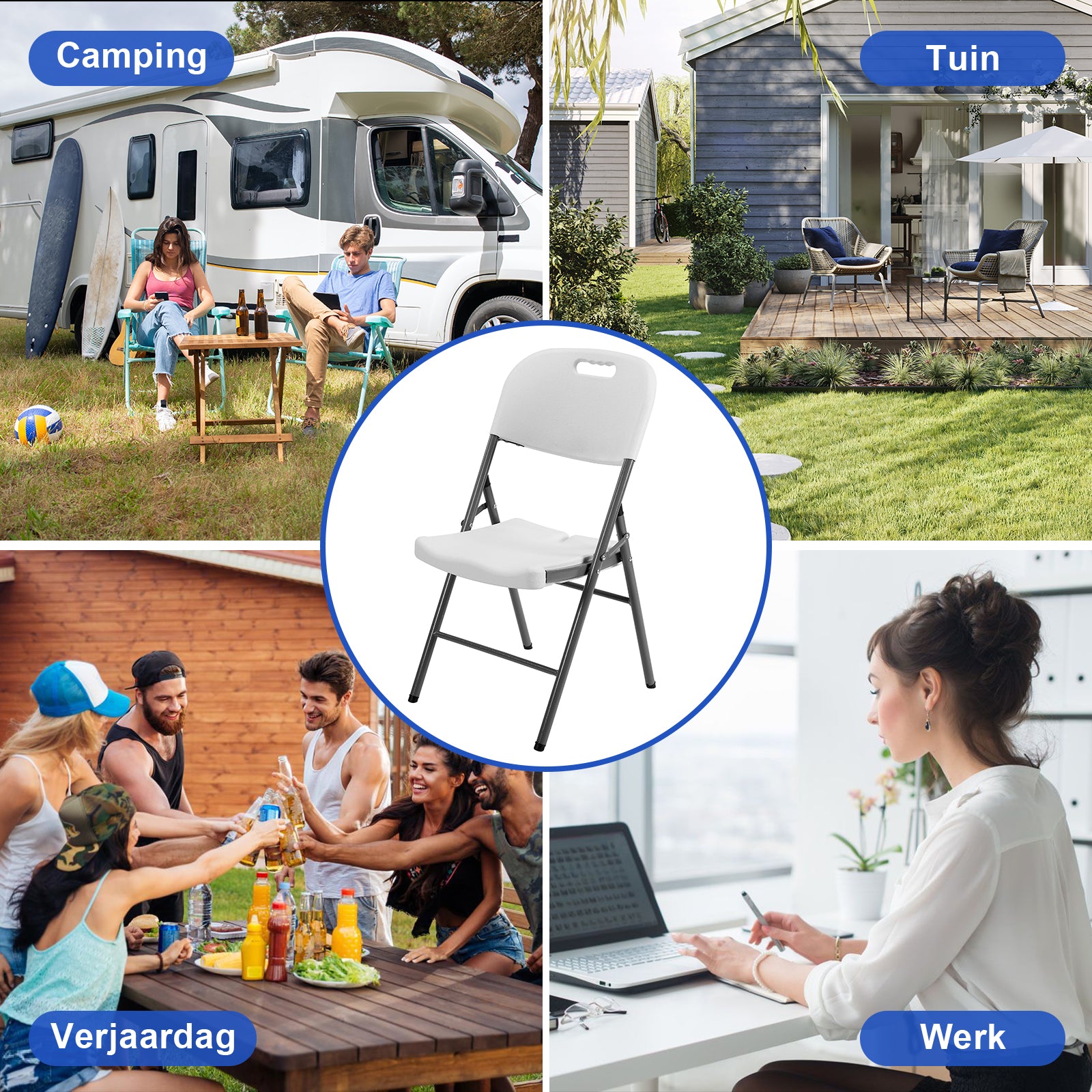 Bardi 8 Delige Klapstoelenset – Vouwstoelenset Zware Kwaliteit, Weersbestending 47 x 54 x 87 cm. – Wit