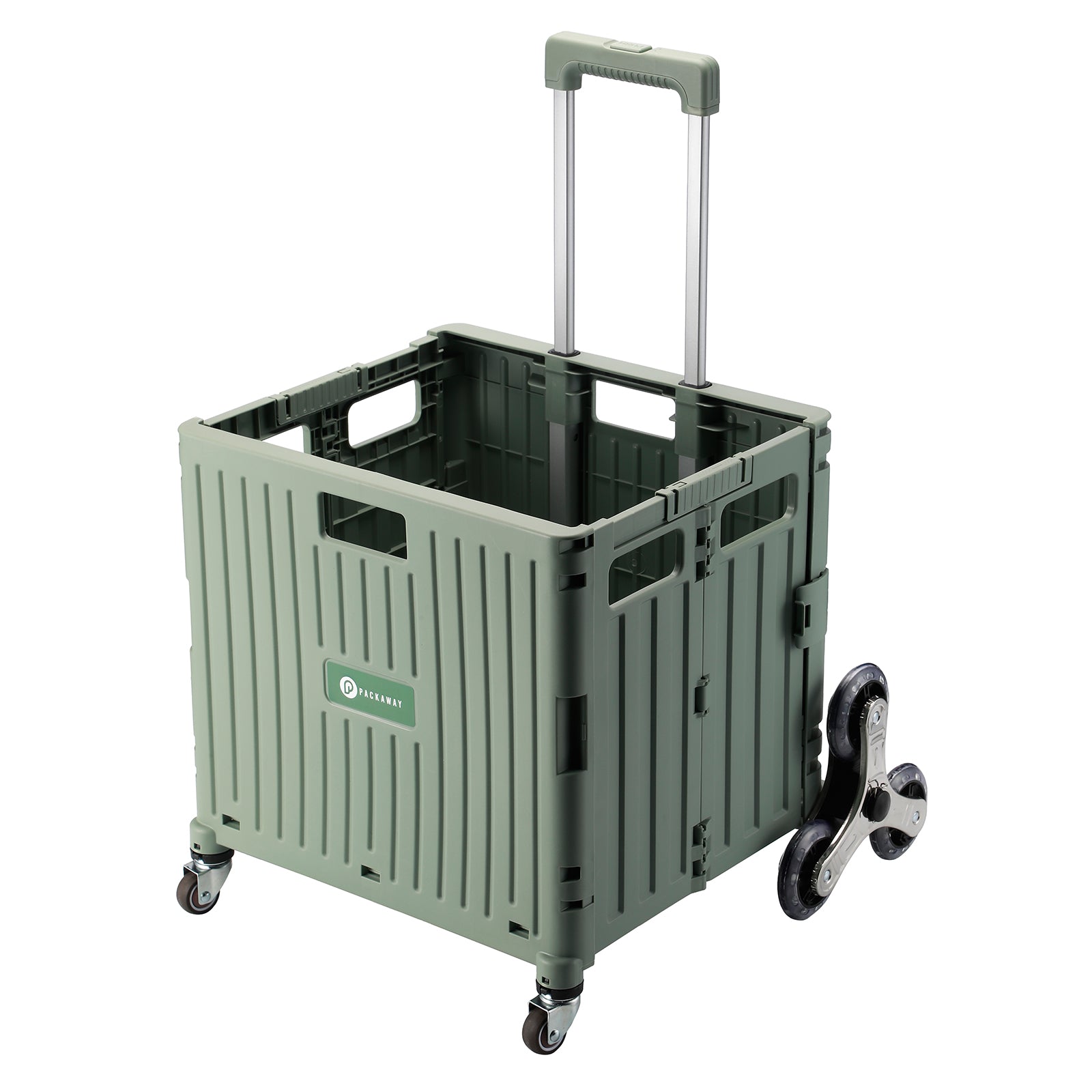 Shopping trolley 50L XL with green pedal wheels - shopping crate - 35 kg load capacity - with lid and telescopic handle