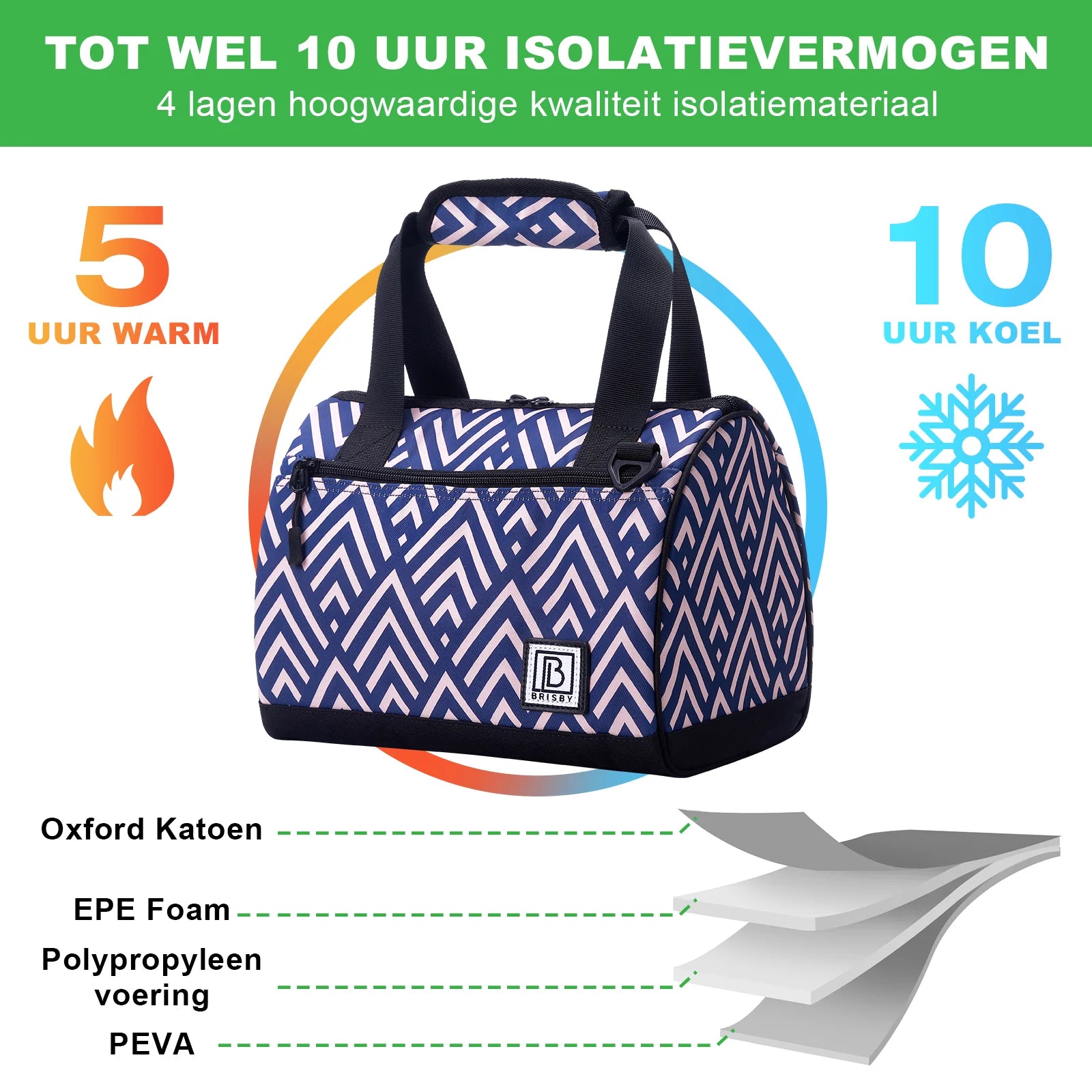Koeltas 10L vibe - Lunchtas - 4-laags geïsoleerd - 2 gratis koelelementen - incl. schouderband