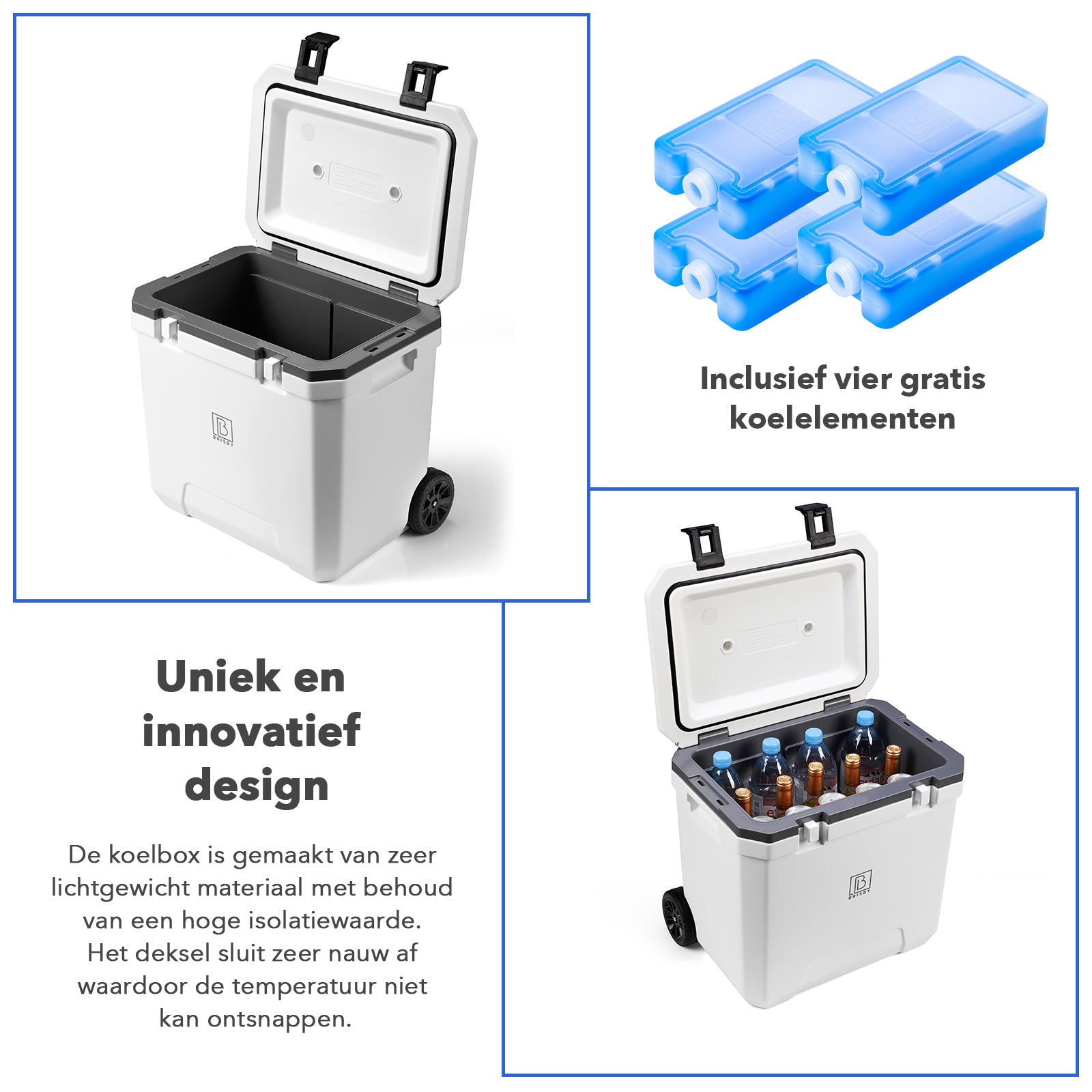 Koelbox trolley 40L wit - Telescopisch handvat - incl. 4 koelelementen