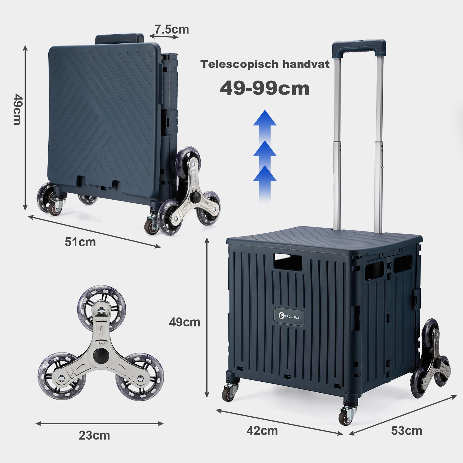 Shopping trolley 50L XL with pedal wheels blue - shopping crate - 35 kg load capacity - with lid and telescopic handle