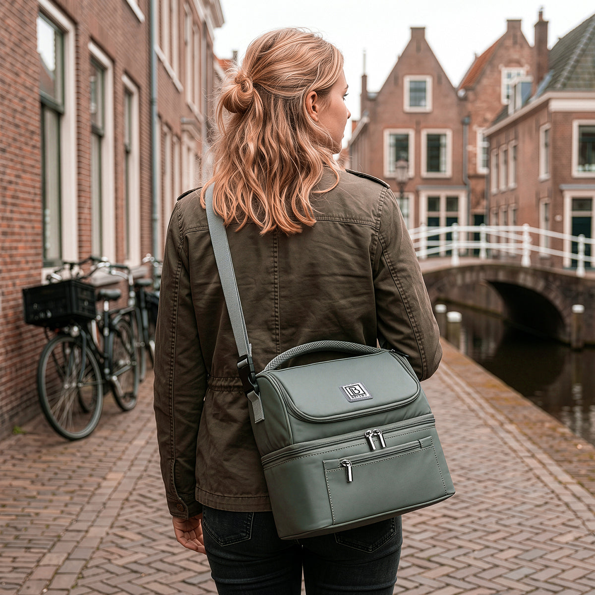 Brisby Koeltas 11 Liter - Lunchtas - Inclusief 2 Koelelementen - Dubbel Compartiment - 4-Laags Geïsoleerd - Waterafstotend - Misty Green