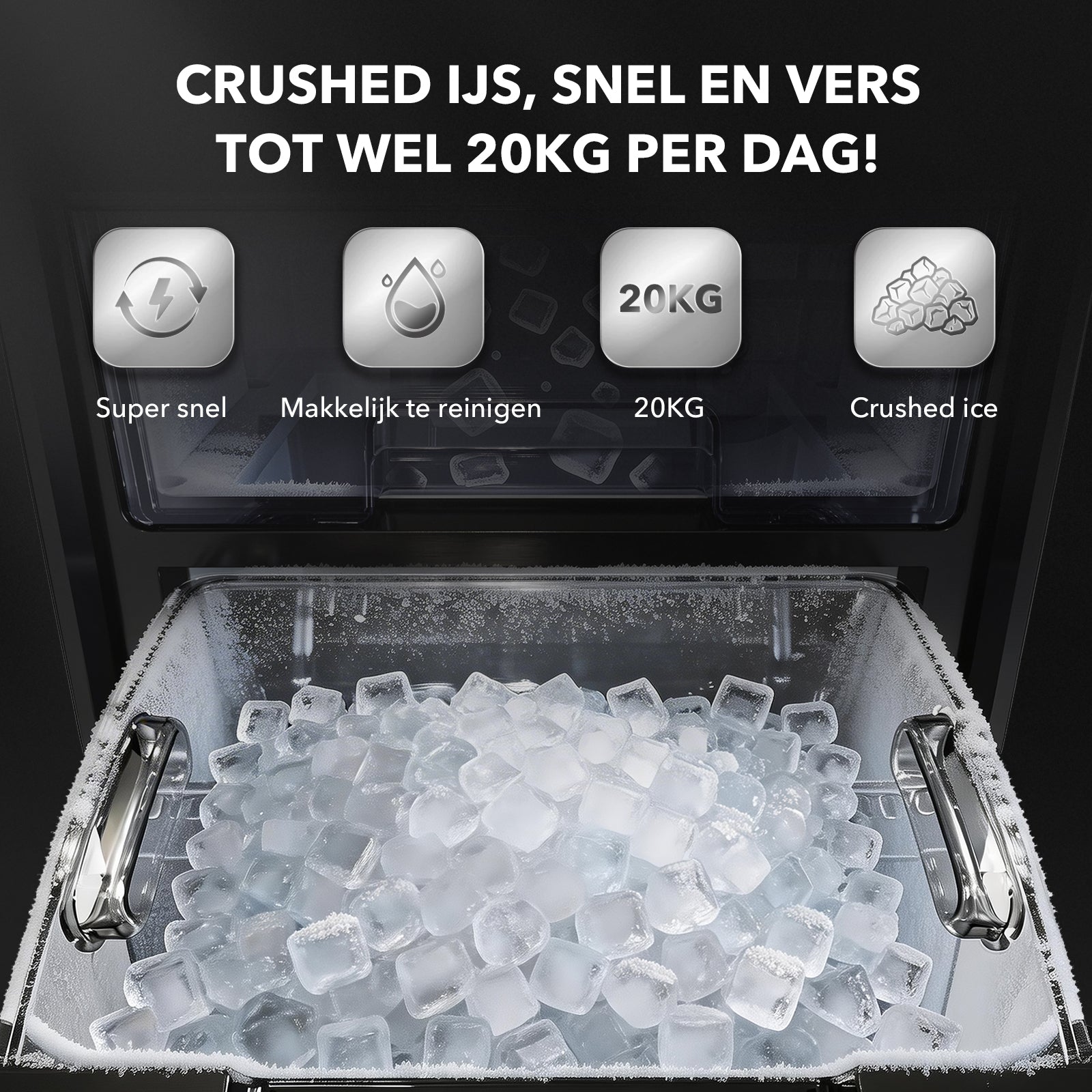 Bardi 1,8L Deluxe IJsblokjesmachine - Crushed ICE machine - Nugget IJsblokjesmachine - LED Verlichting - 20Kg/24 uur. inclusief Thermosbeker - RVS/ZWART met citruspers RVS