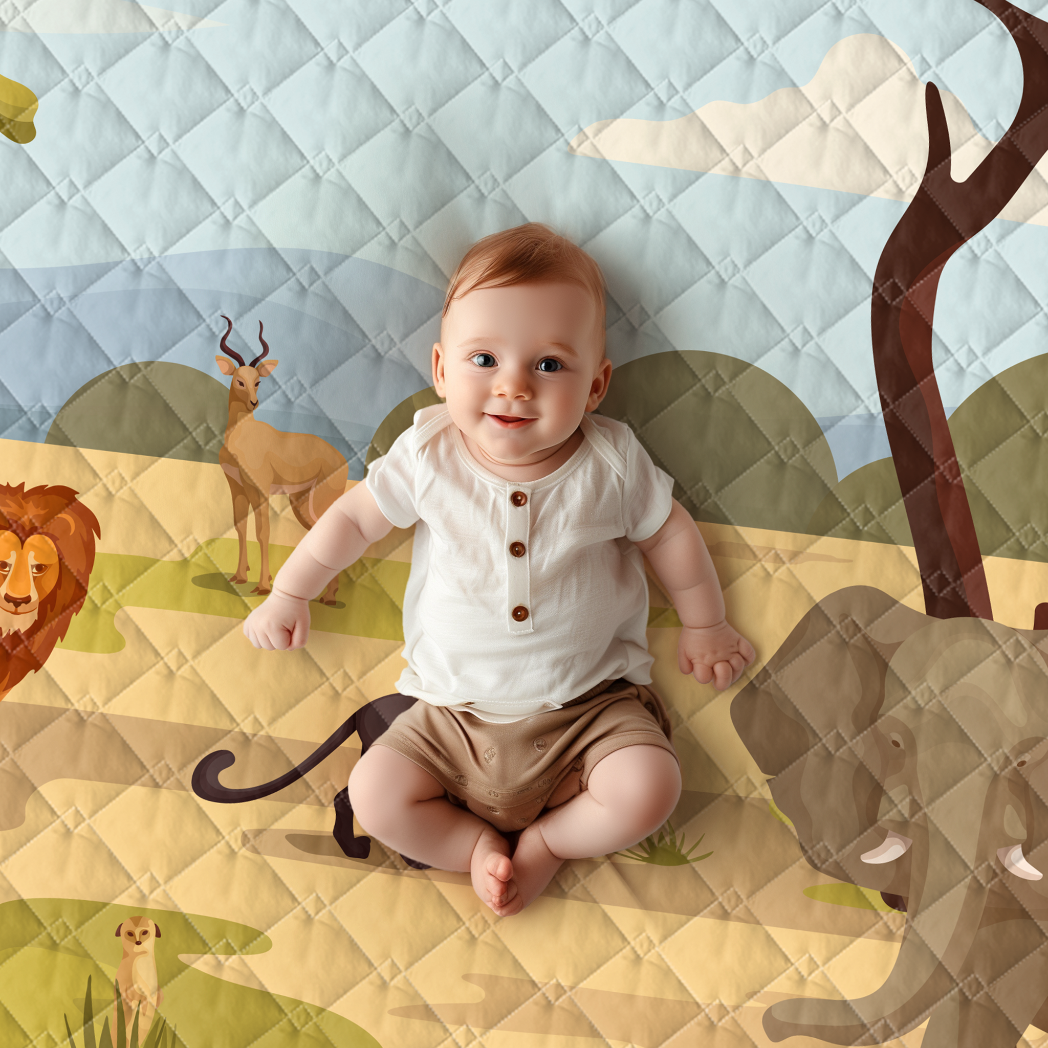 Play mat safari animals 150x200 - heavy quality - play mat - anti-slip - washable
