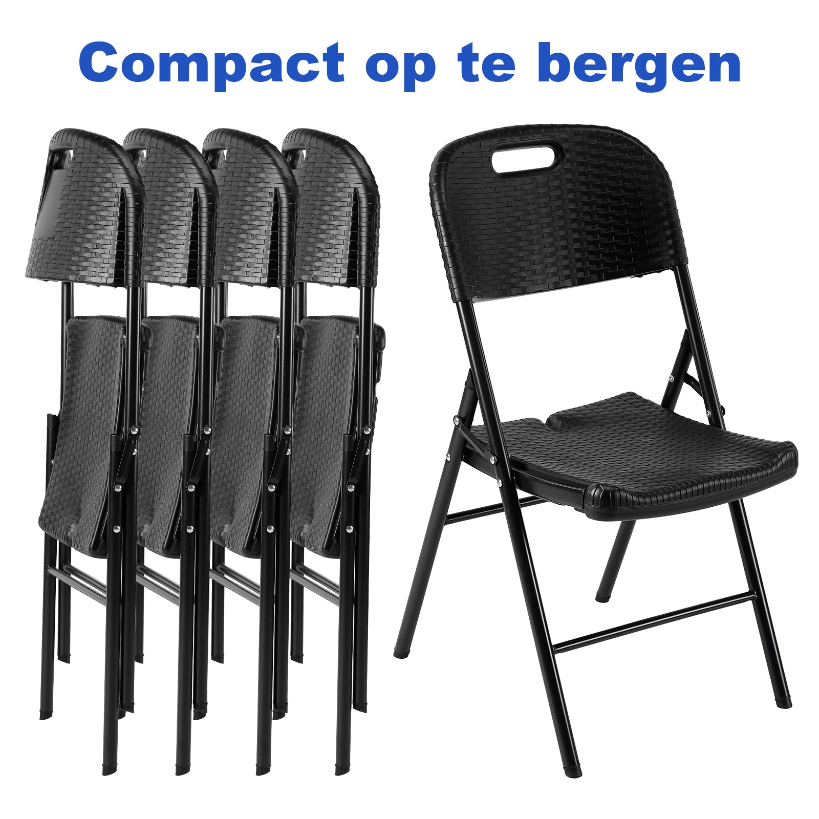 Bardi 4-delige Klapstoelen set zwaar rotan zwart - 200 kg draagvermogen