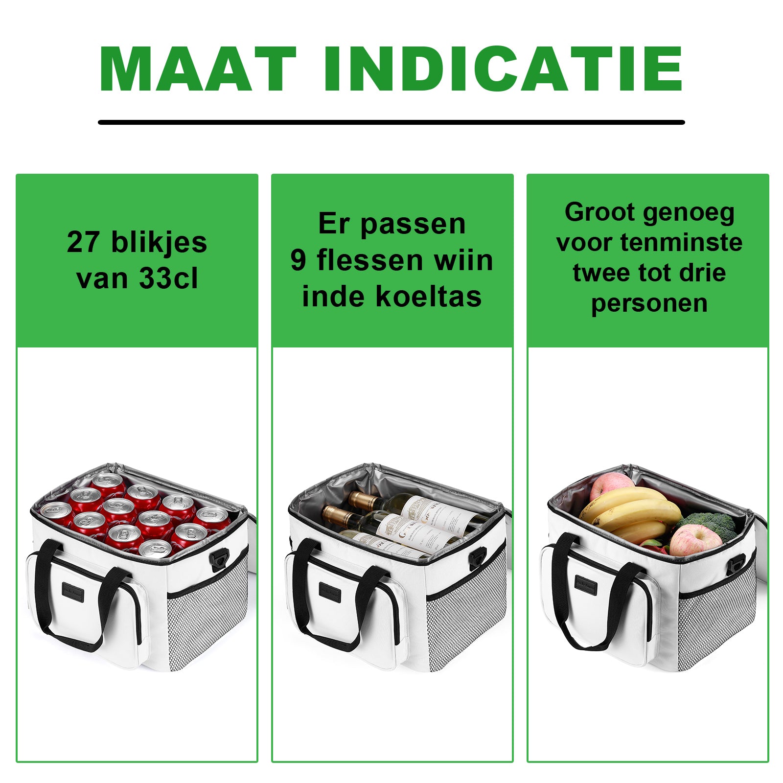 Koeltas 15L koeltas wit - lunchtas - 4-laags geïsoleerd - opvouwbaar - incl. 2 gratis koelelementen en draagband