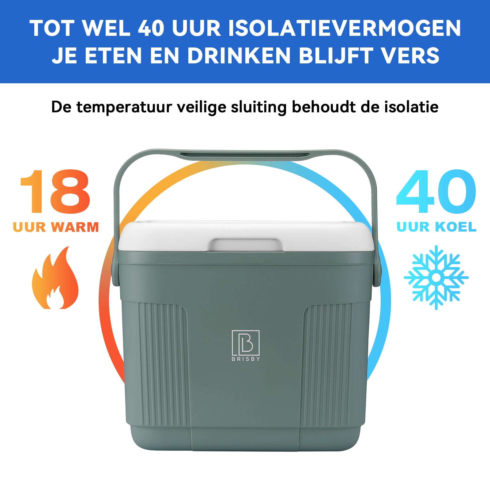 Koelbox 22L groen - Tot maximaal 40 uur isolatie - incl. 4 450ml koelelementen - temperatuur veilige sluiting - koelelementen vergrendeld in deksel